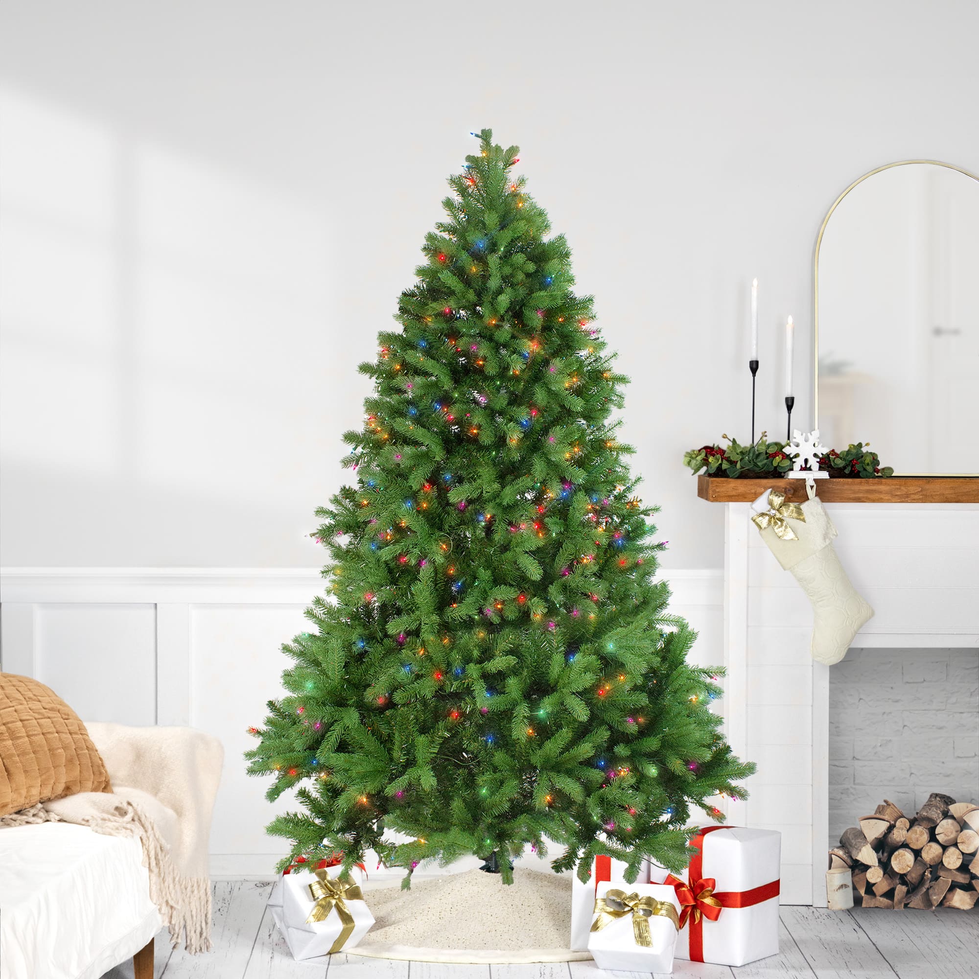 6.5ft. Pre-Lit Noble Fir Full Artificial Christmas Tree, Multicolor Lights