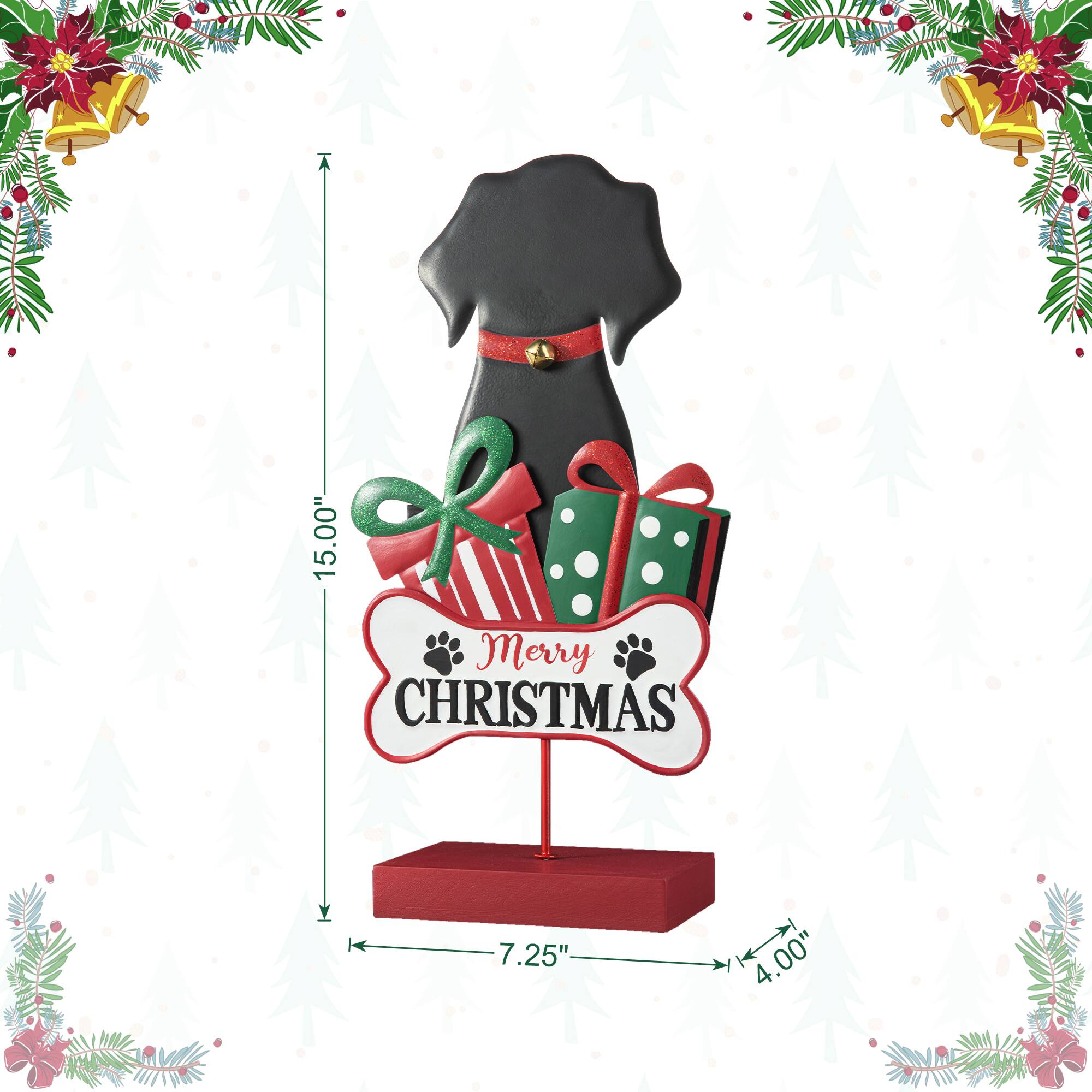 Glitzhome® 15" Christmas Metal & Wooden Dog Gift Box Table Décor