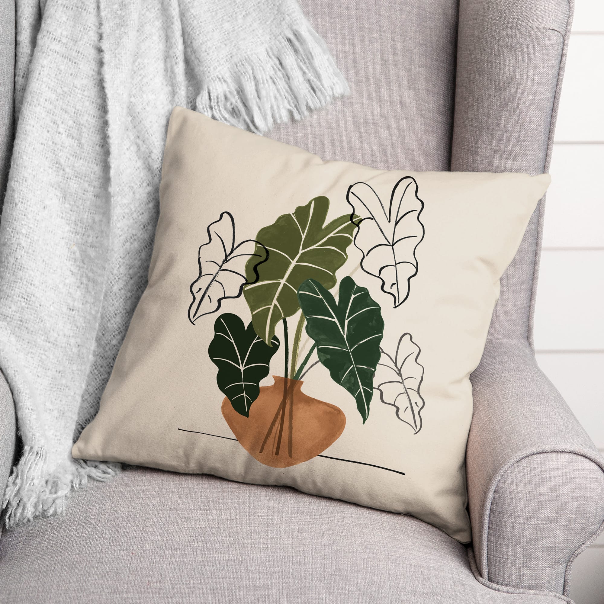 Boho Plant Still Life 18&#x22; x 18&#x22; Throw Pillow