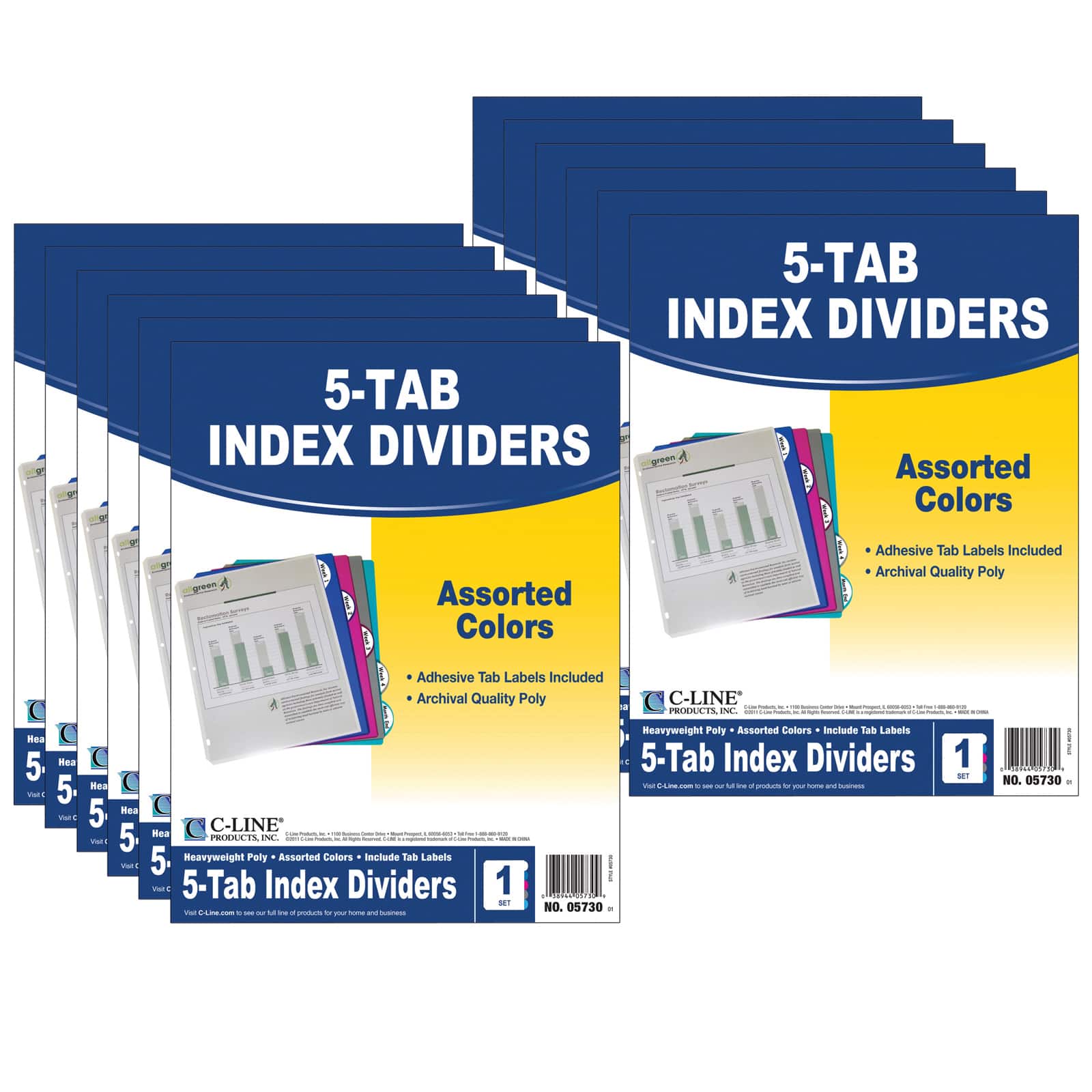 C-Line&#xAE; 5-Tab Poly Index Dividers, 12 Pack of 5