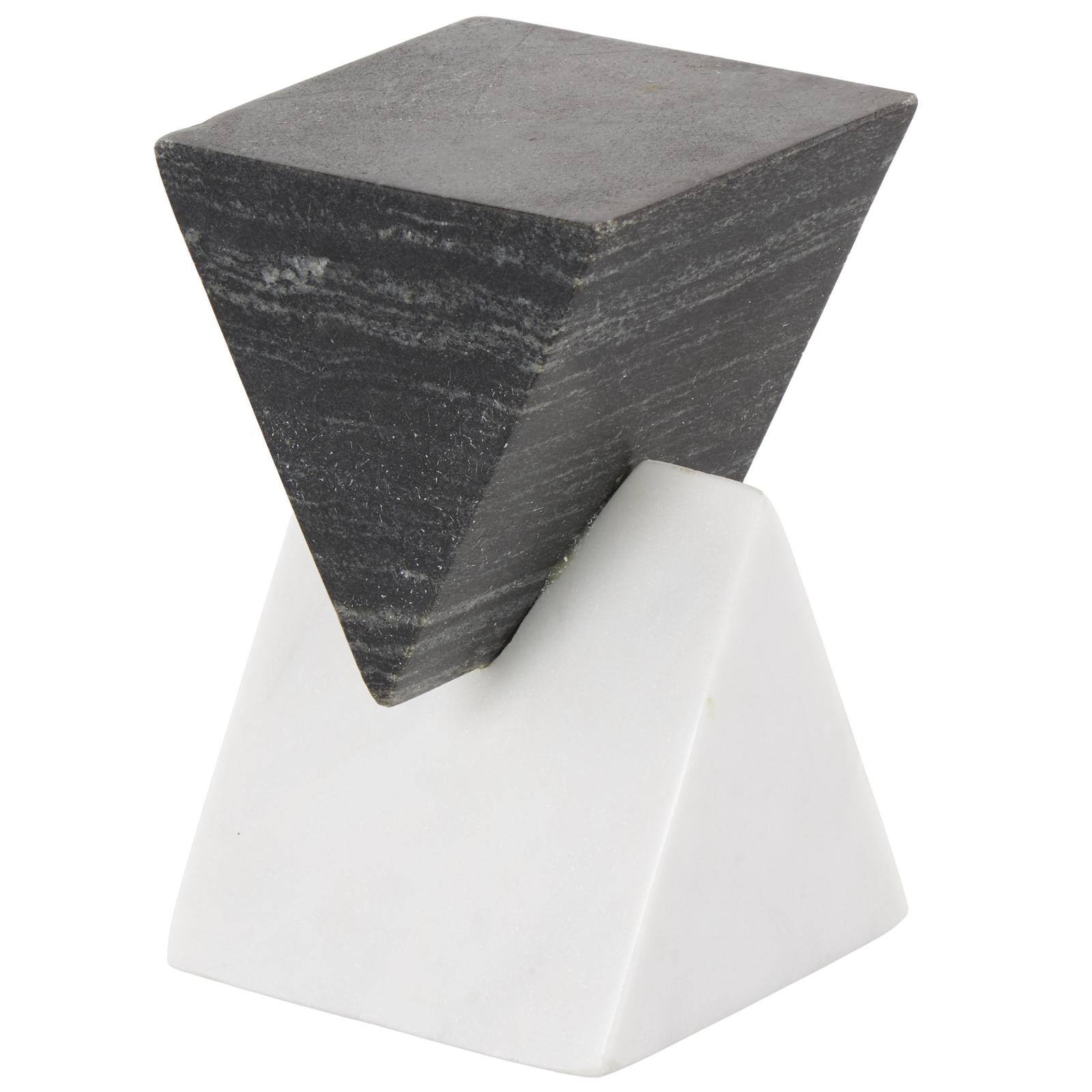 6.5" White & Black Marble Geometric Stacked Pyramid Sculpture