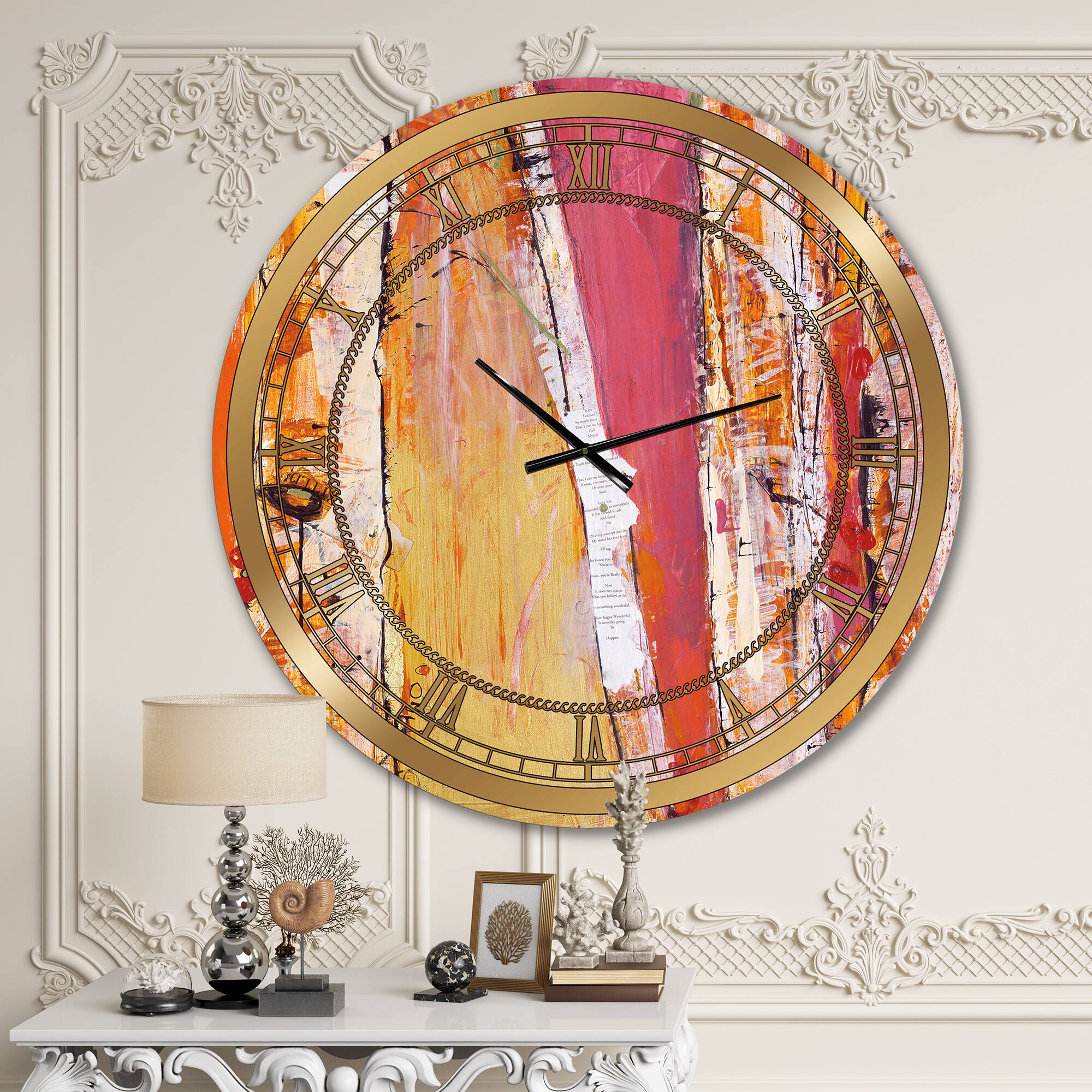Designart 'Orange Glam Natural Wood Glam Wall Clock