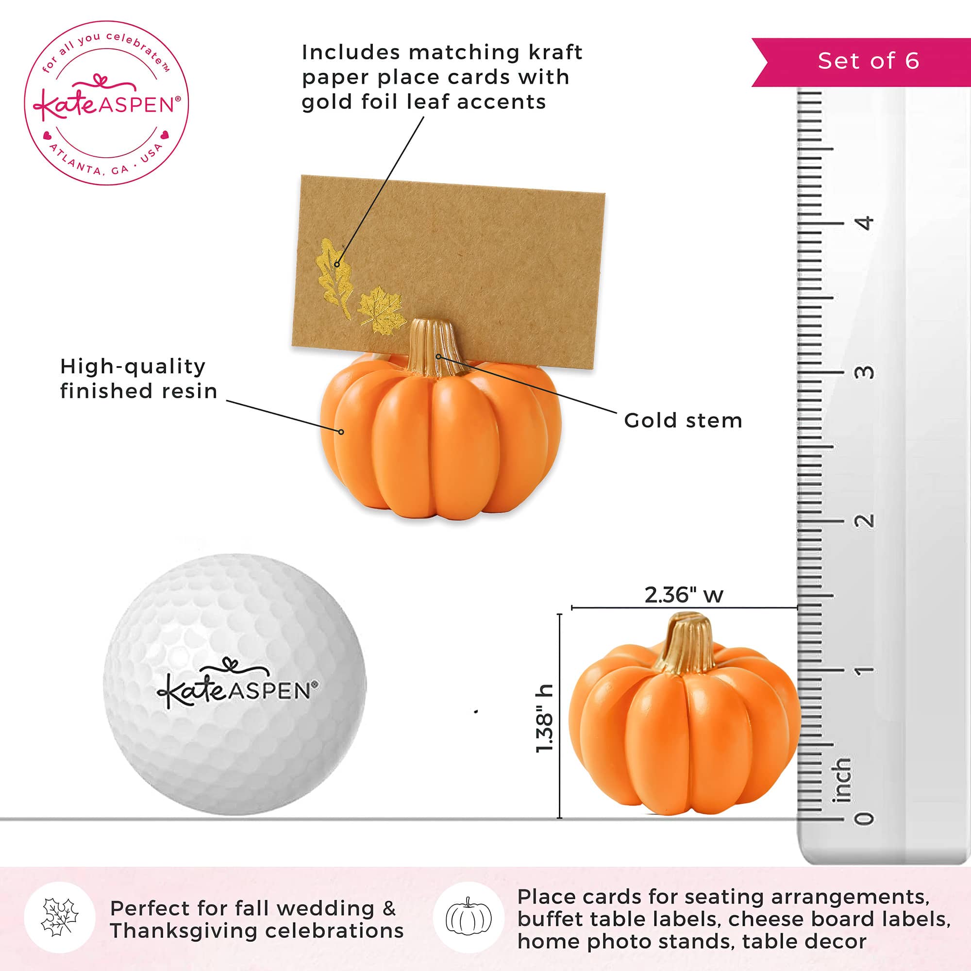 Kate Aspen Orange Pumpkin Place Card Holders, 6ct.