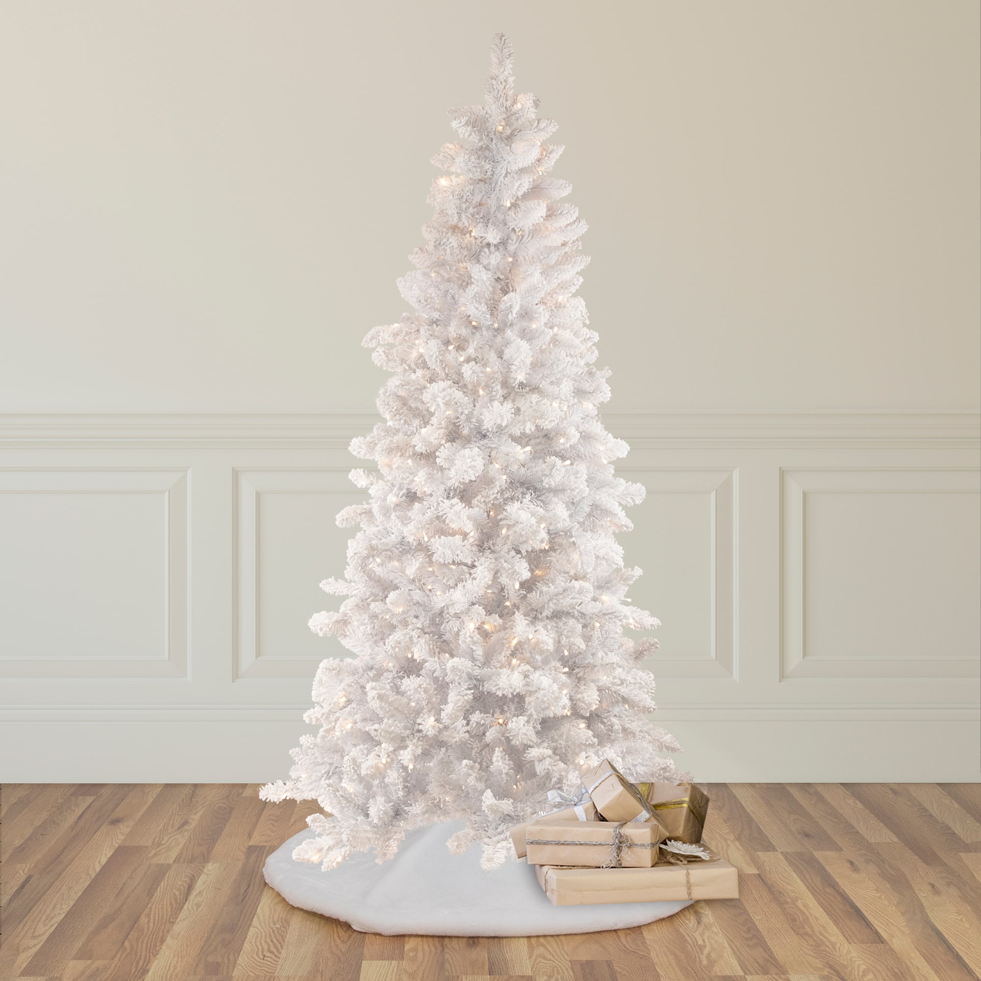 9ft. Pre-Lit Flocked Norway Pine Artificial Christmas Tree, Warm White LED Lights