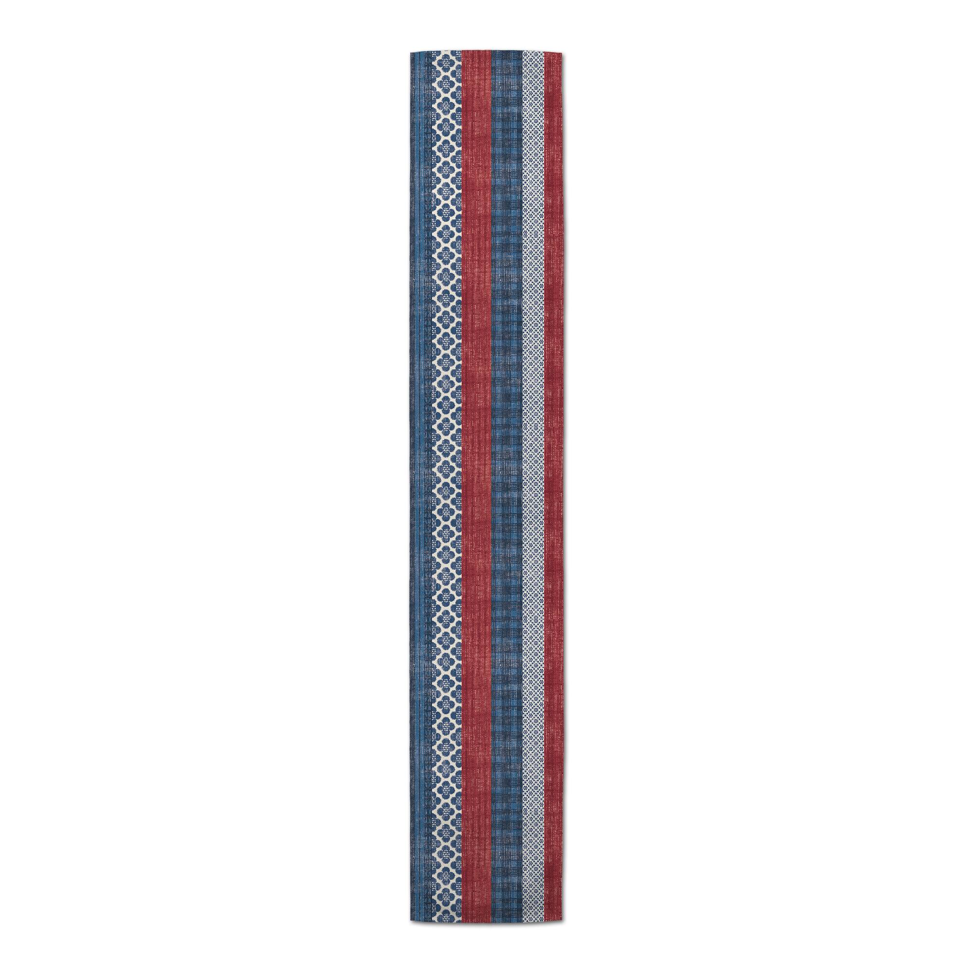 Patriotic Patchwork Stripes Outdoor Table Runner