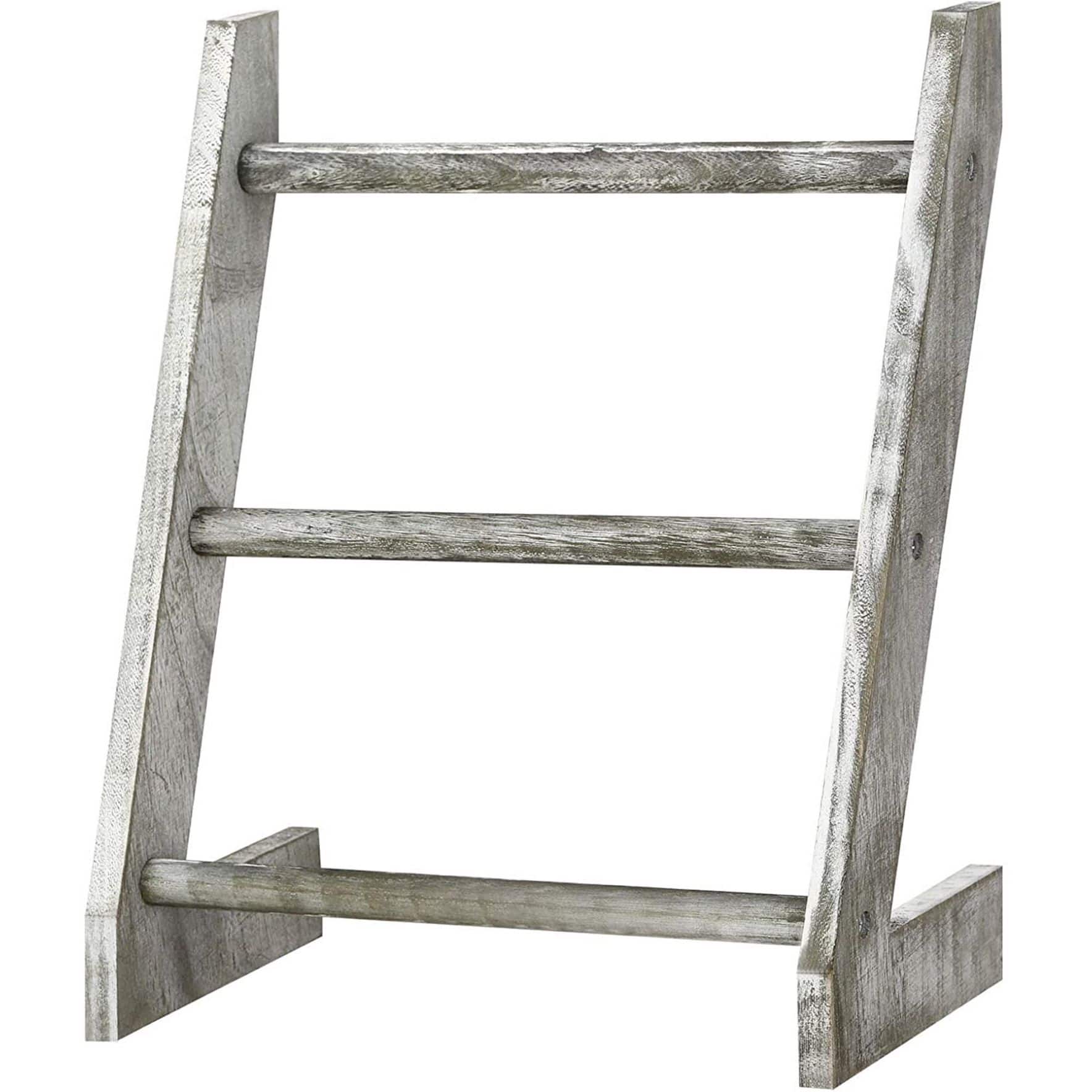 3-Tier Rustic Wood Farmhouse Wall Hanging Ladder Towel Rack