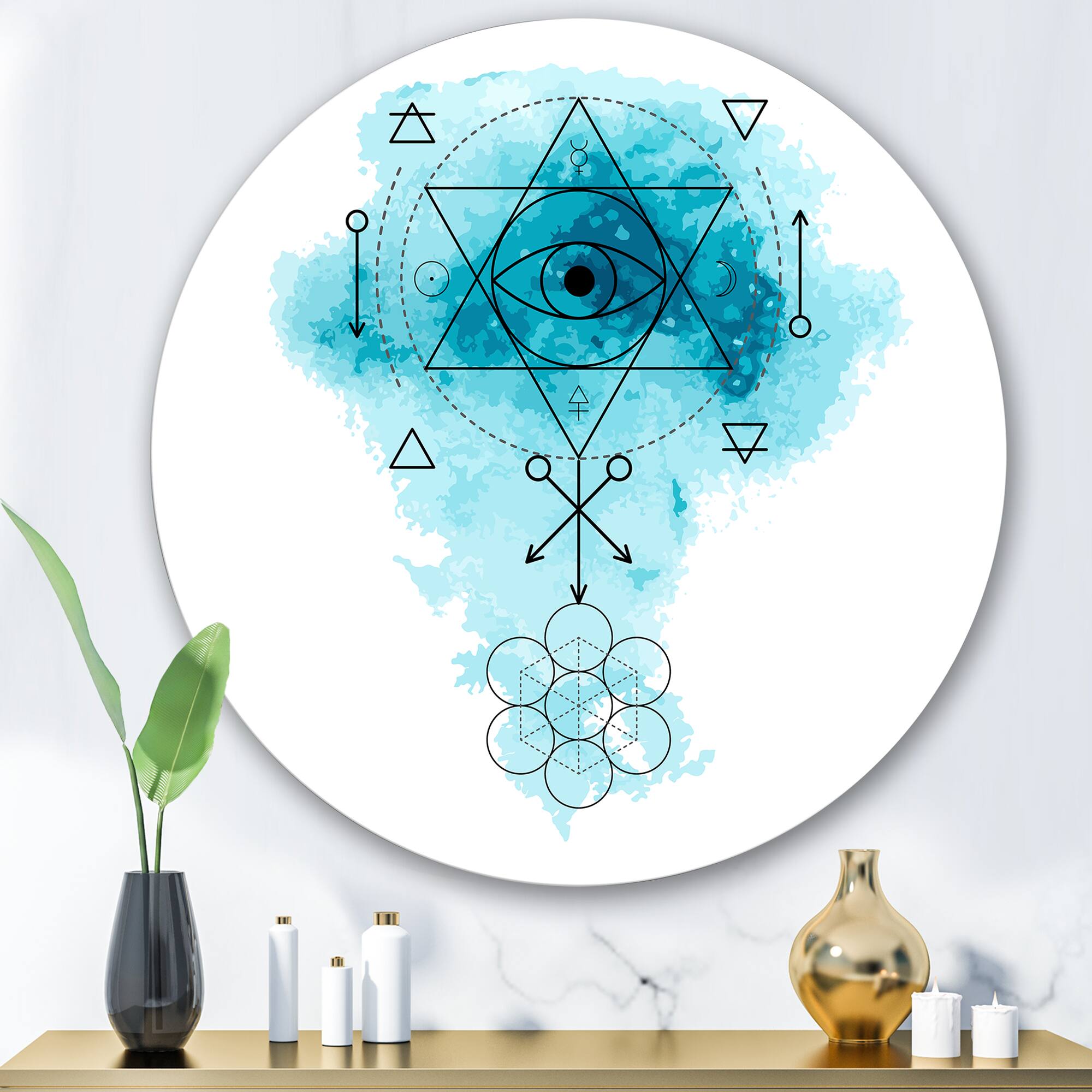 Designart - Symbol of Alchemy and Sacred Geometry II - Bohemian & Eclectic Metal Circle Wall Art