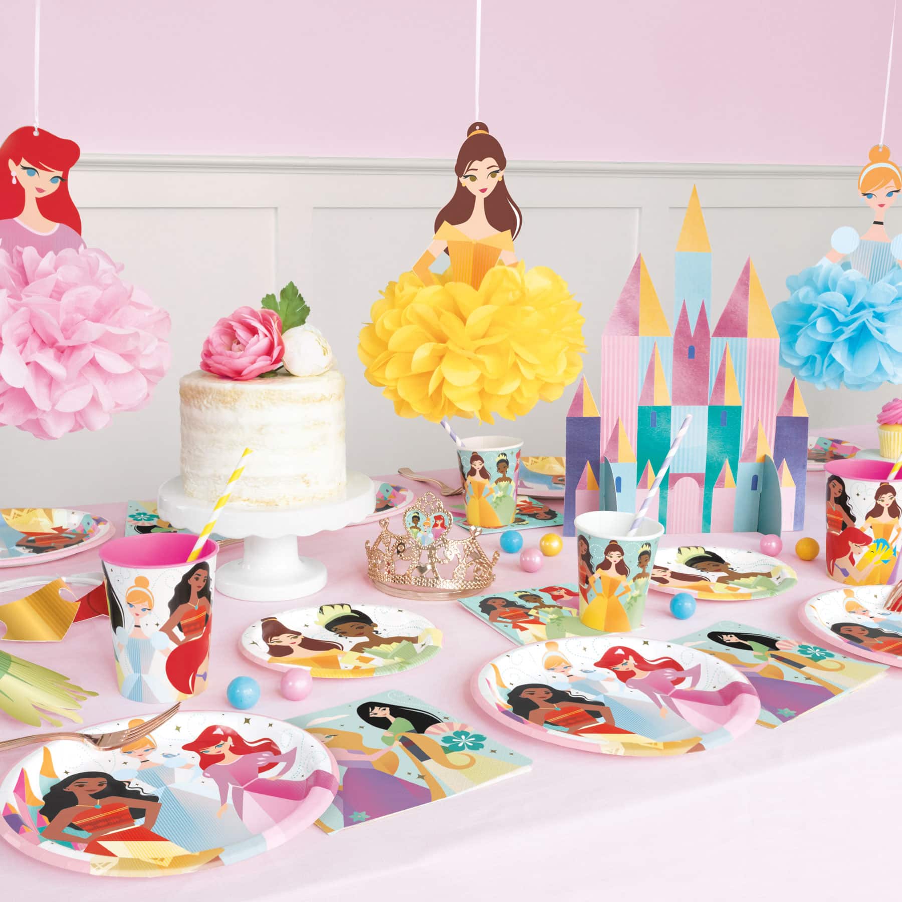 32 Pc Disney Princess Birthday Party Plate Bundle 16 Dinner and 16 Dessert Plates