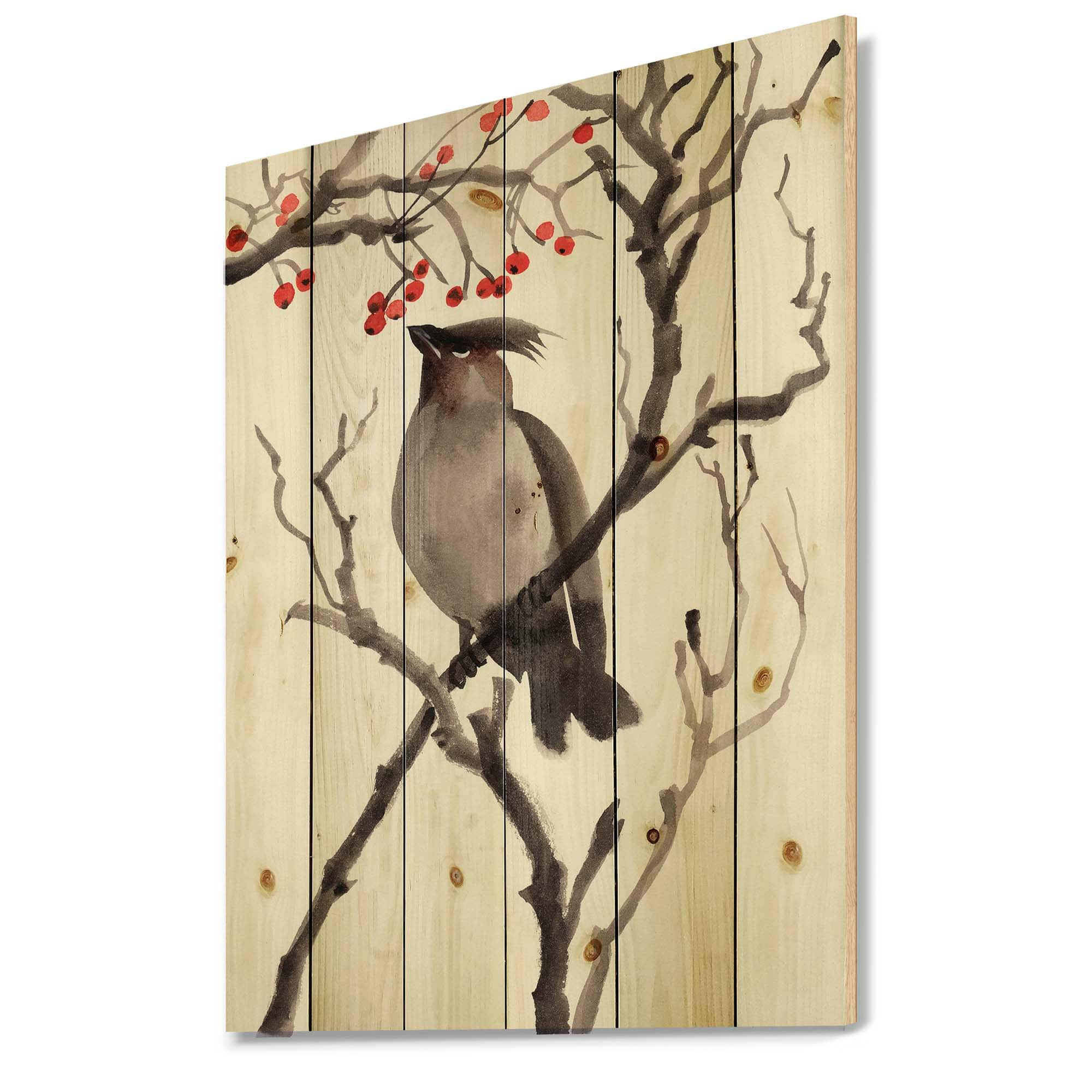 Designart - Vintage Australian Bird Illustrations III - Traditional Print on Natural Pine Wood