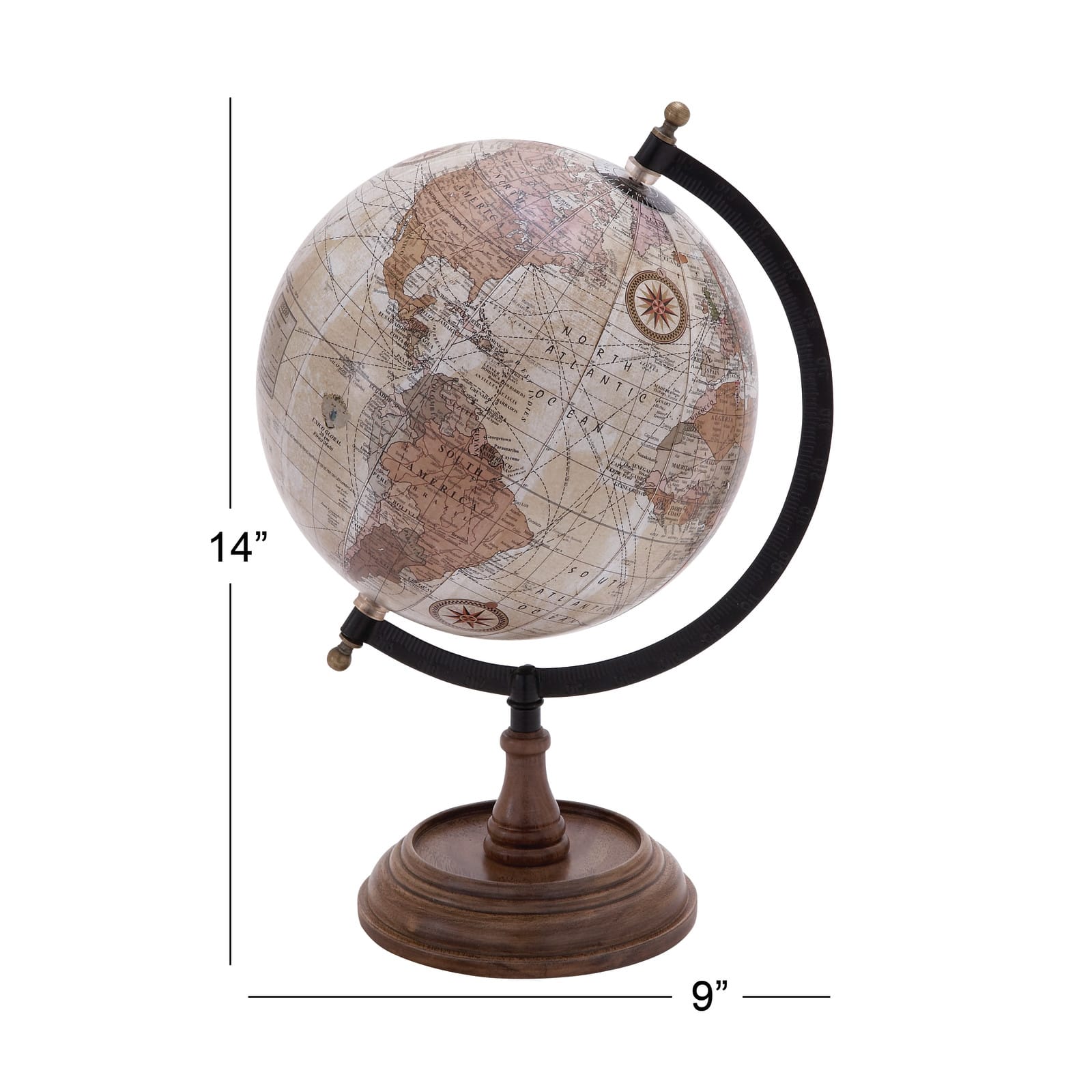 14&#x22; Brown Mango Wood Traditional Globe