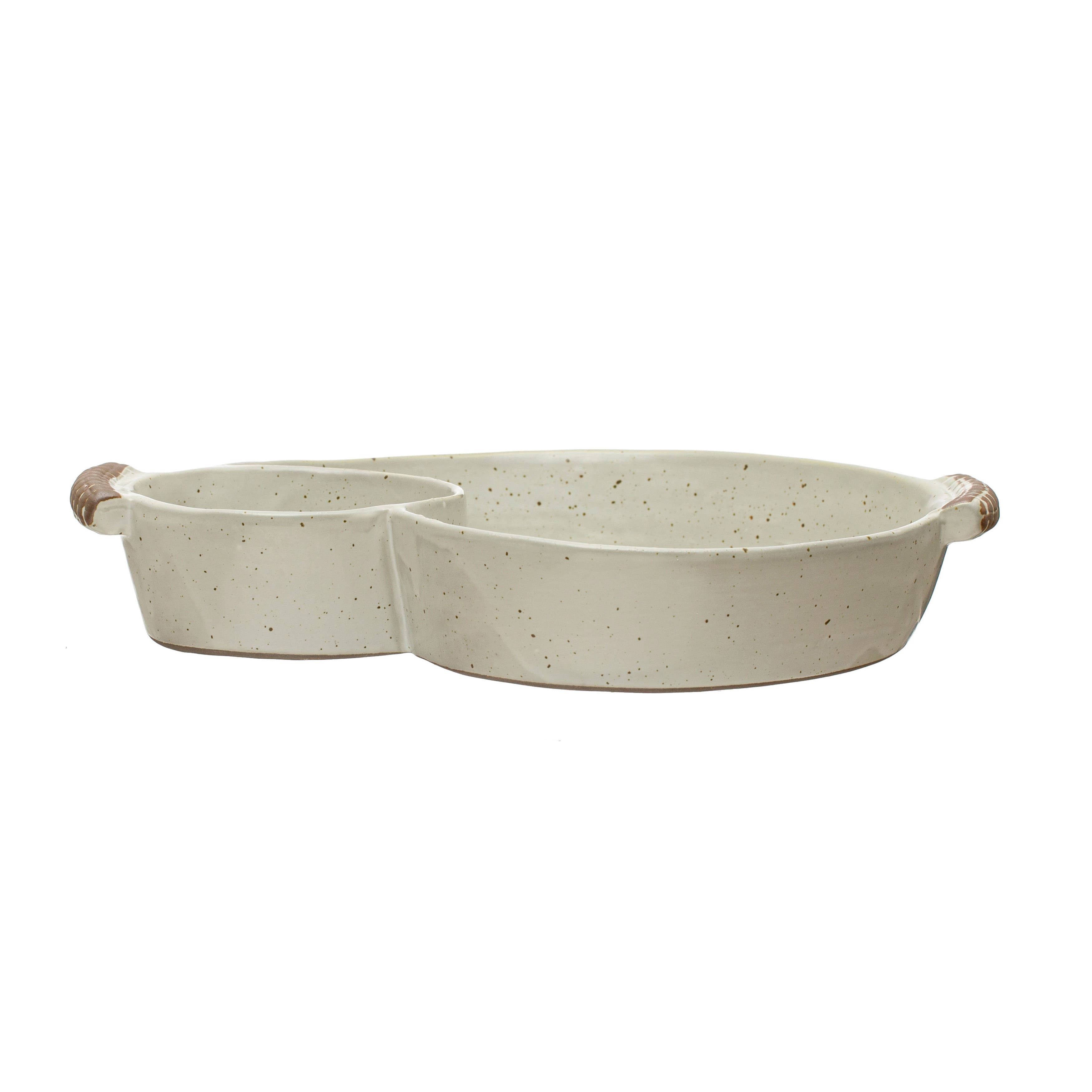 Ivory Farmhouse Stoneware Chip &#x26; Dip Dish with Handles