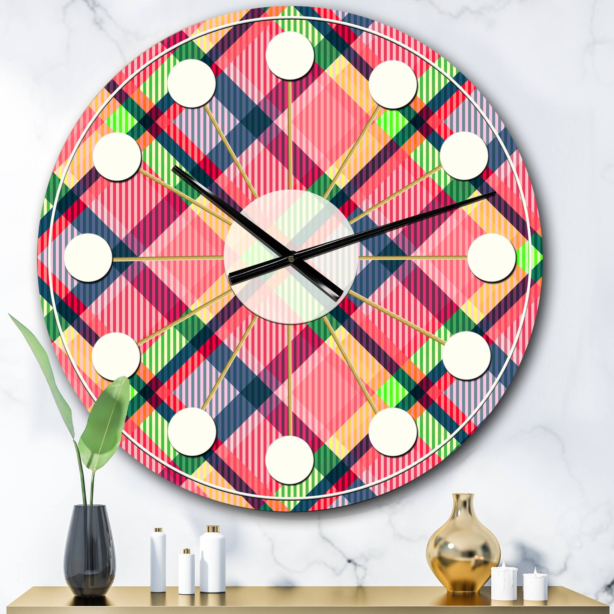 Designart 'Tartan Geometrical Texture I Mid-Century Modern Wall Clock