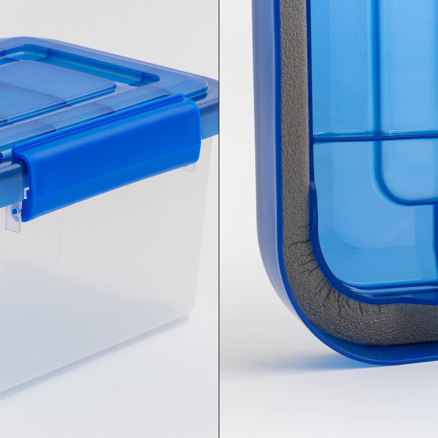 IRIS Element Resistant Clear Plastic Storage Boxes with Blue Lid