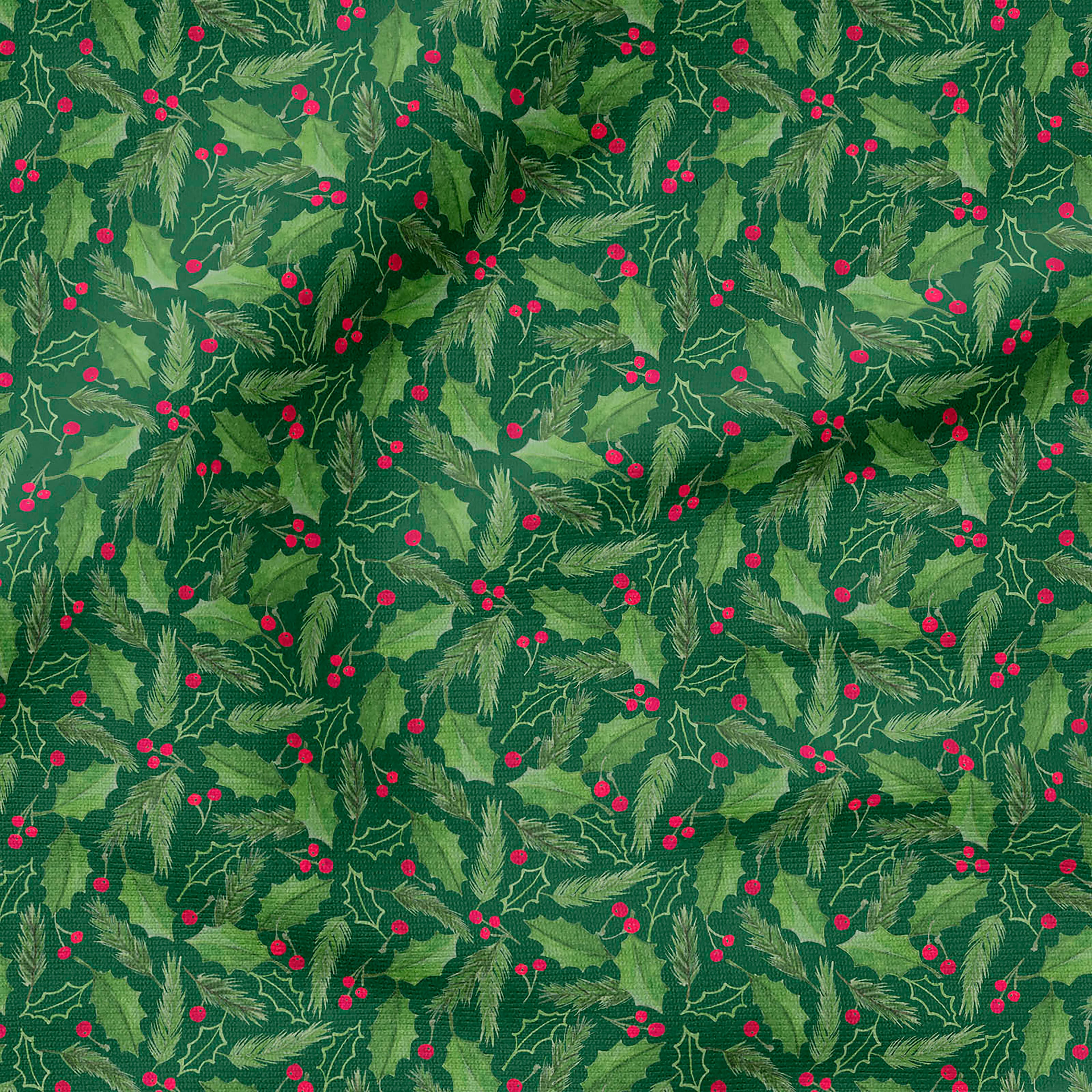 Fabric Editions Green Holly &#x26; Berries Cotton Fabric