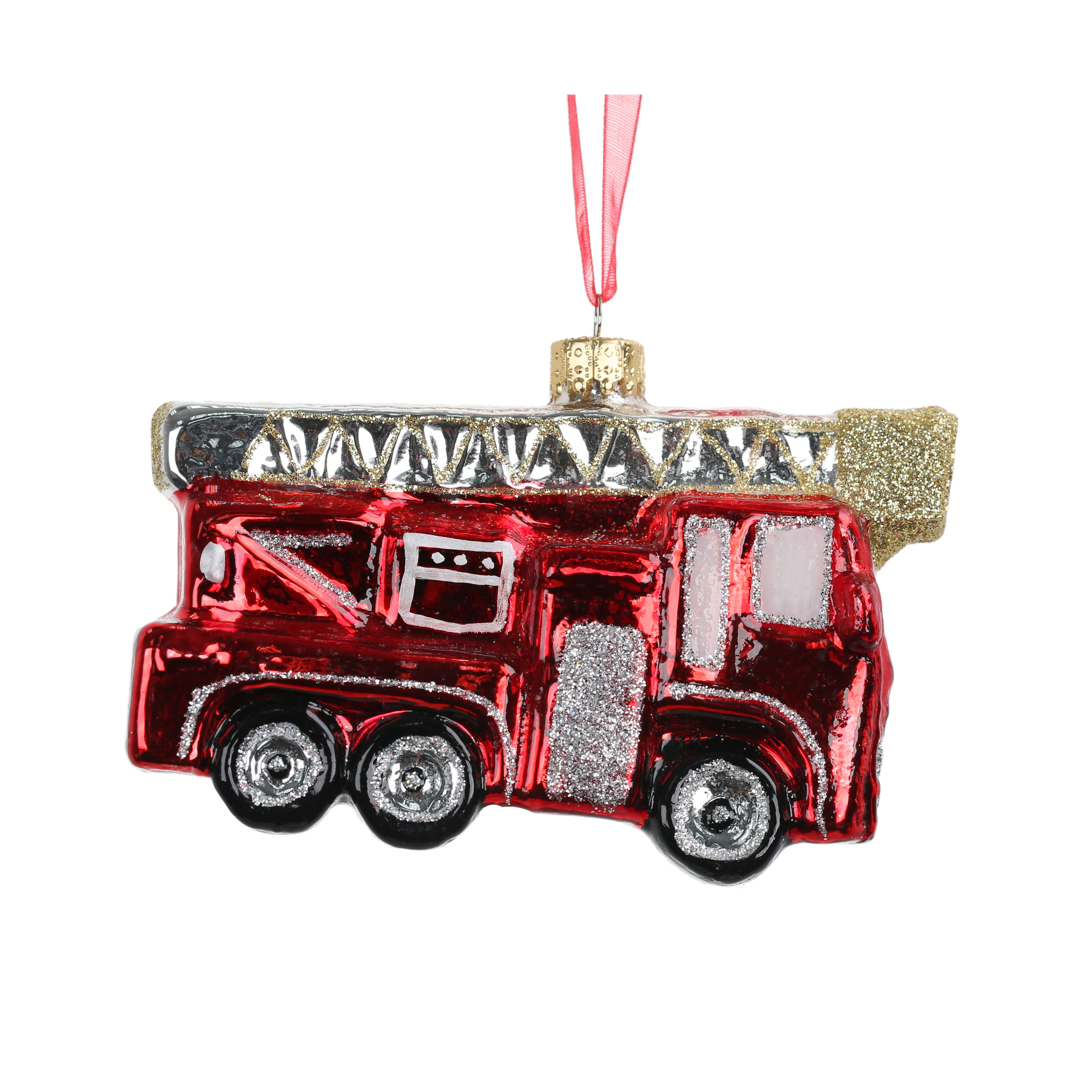 Ornement de camion de pompiers rouge en verre de 105 mm d&#x27;Ashland