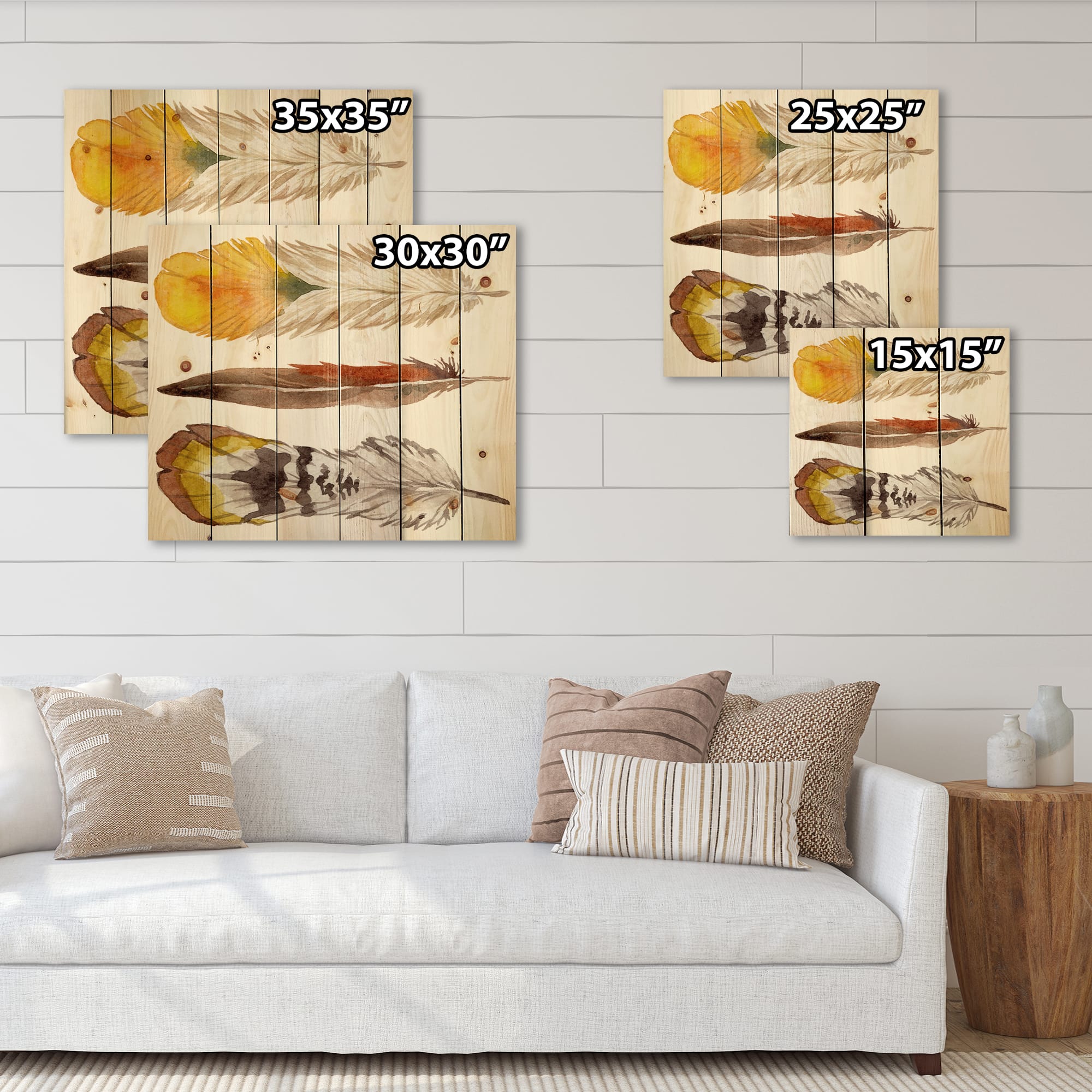 Designart - Ethnic Yellow Feather From Wing - Bohemian & Eclectic Print on Natural Pine Wood