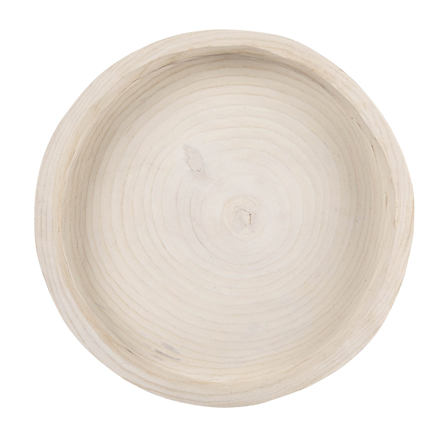 17&#x22; Whitewashed Round Hand-Carved Decorative Paulownia Wood Tray