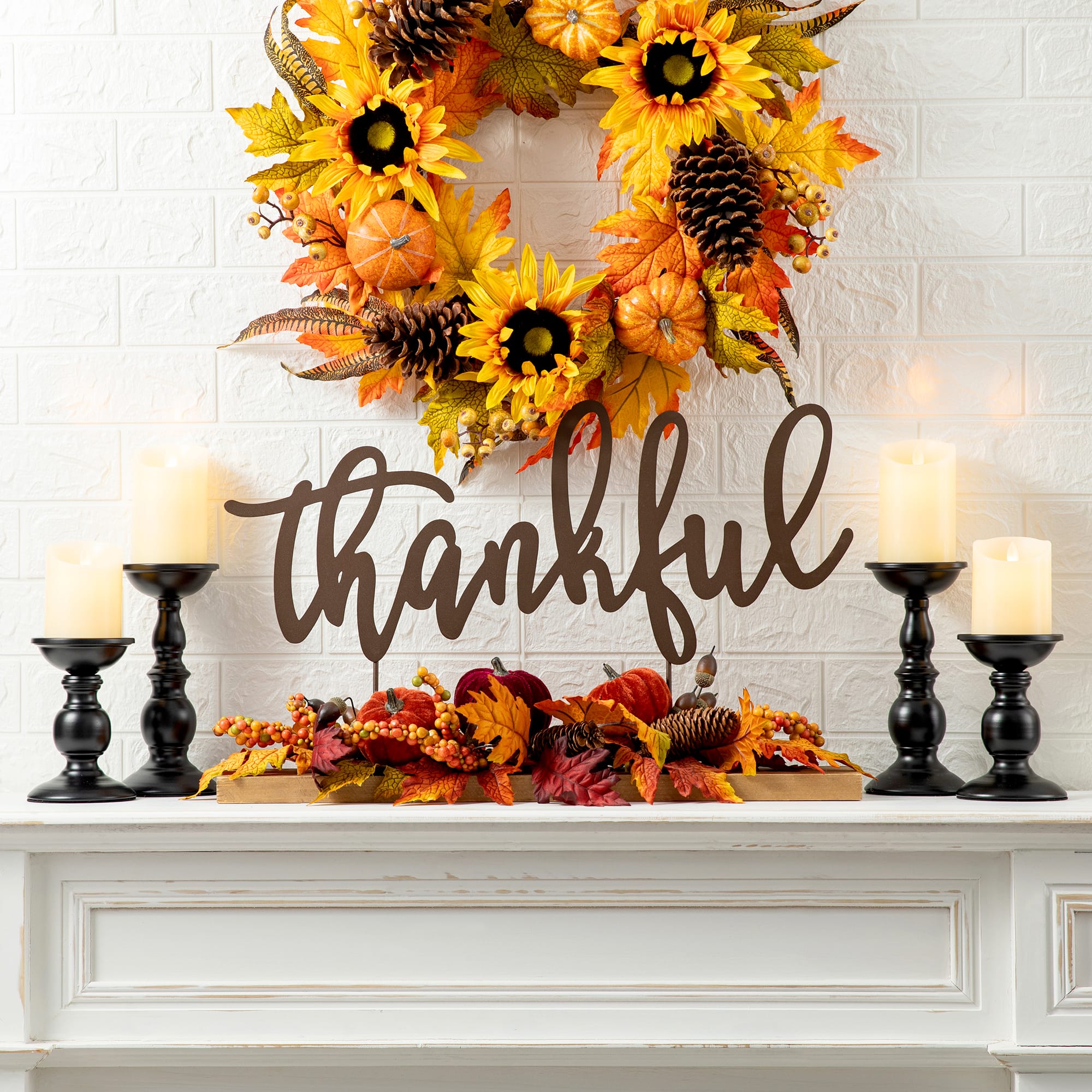 24&#x22; GlitzHome&#xAE; Thankful Floral Tabletop Sign