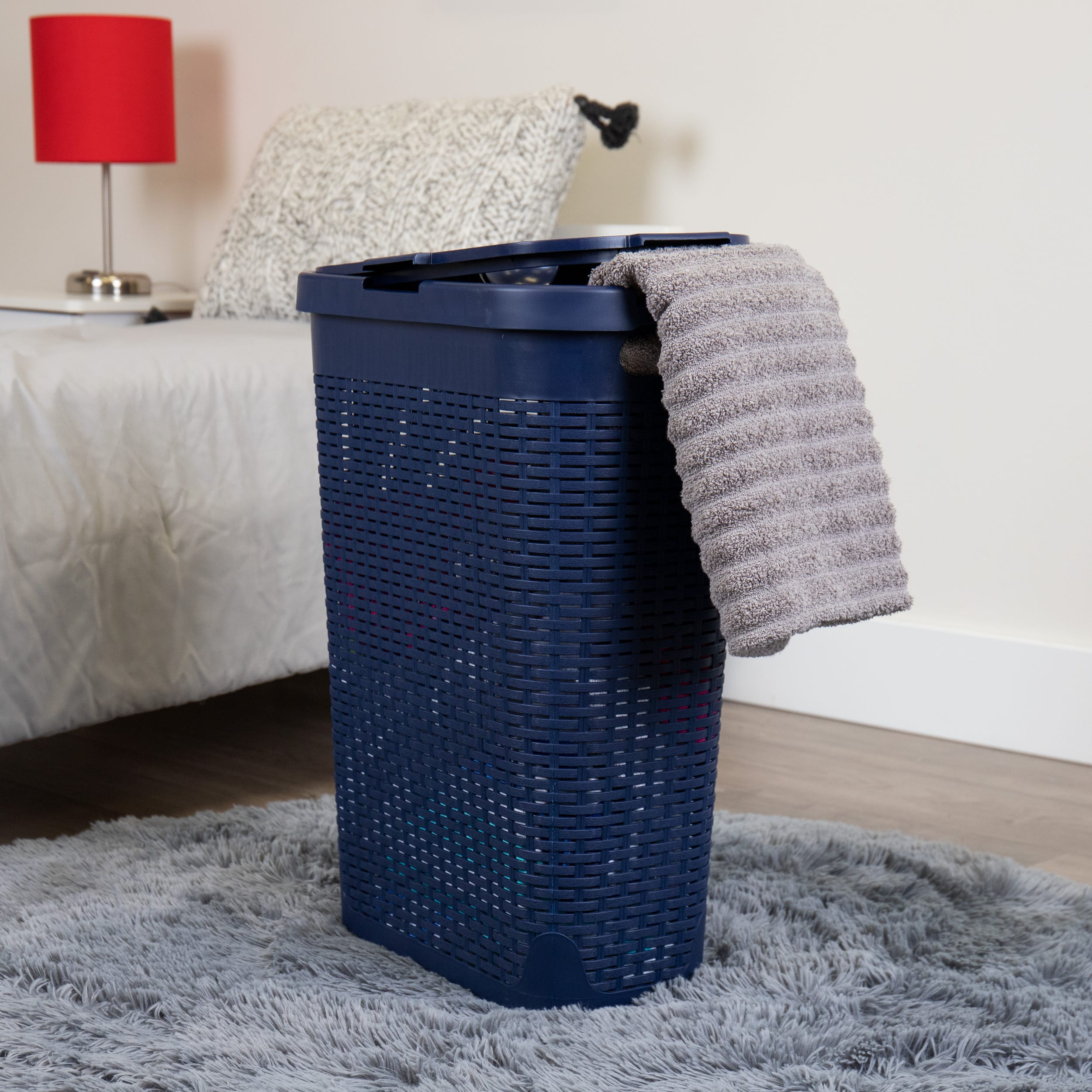 Mind Reader 40L Ventilated Slim Laundry Hamper with Cut Out Handles & Attached Hinged Lid, 2ct.