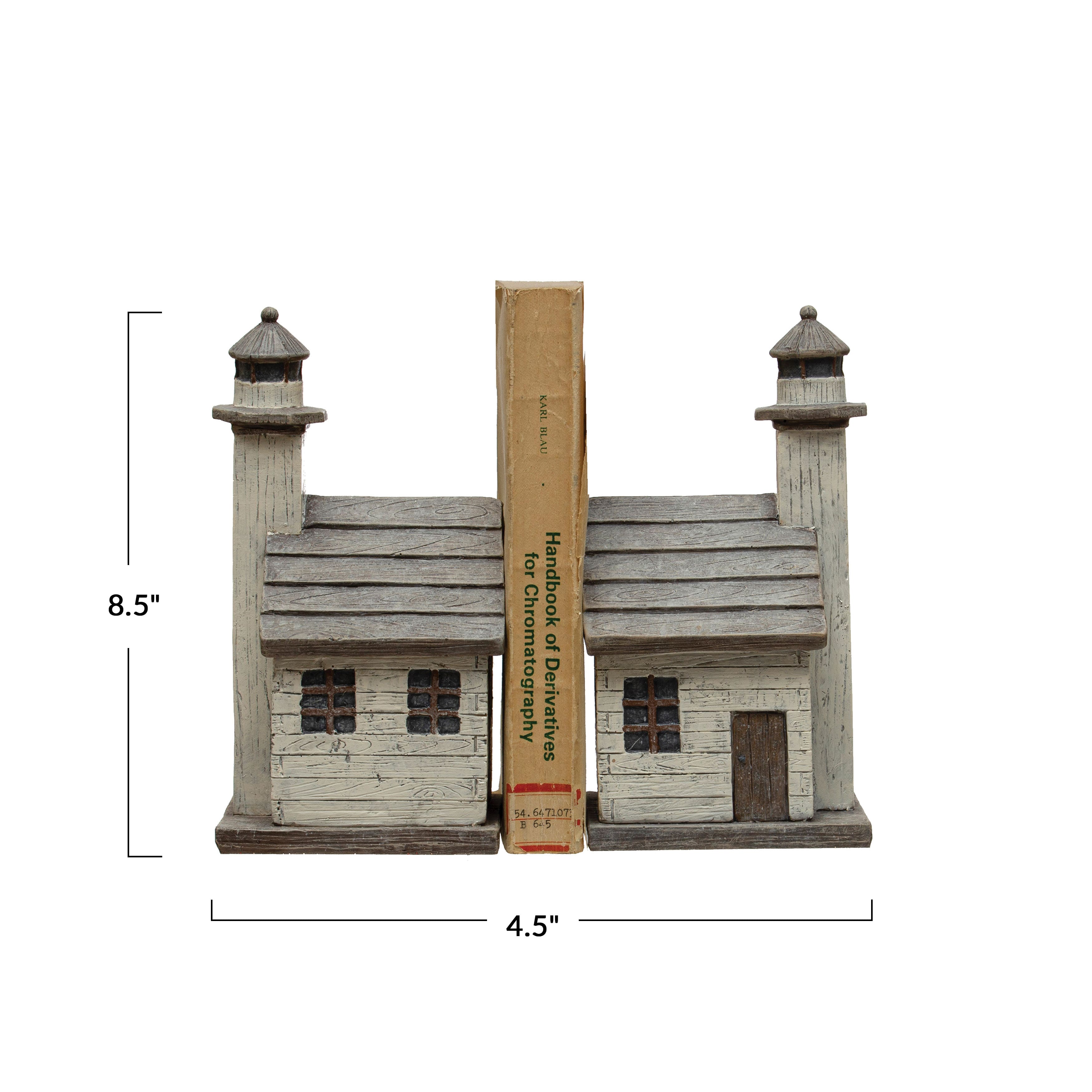 8.5&#x22; Gray Lighthouse Bookends Set