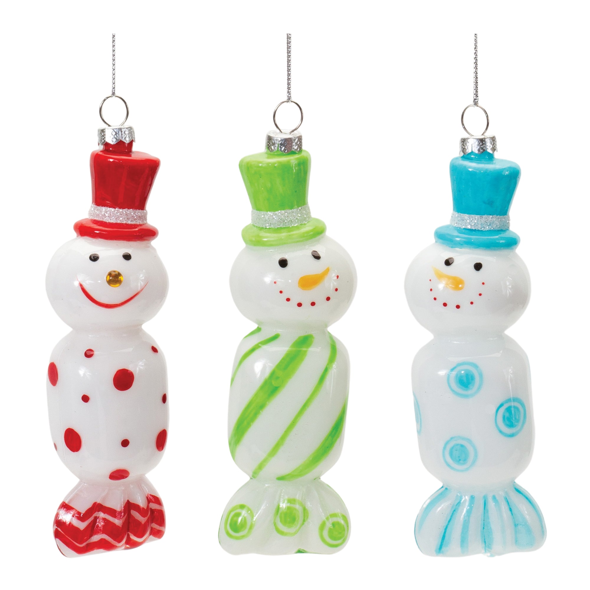 12ct. 6&#x22; Glass Snowman Candy Ornaments
