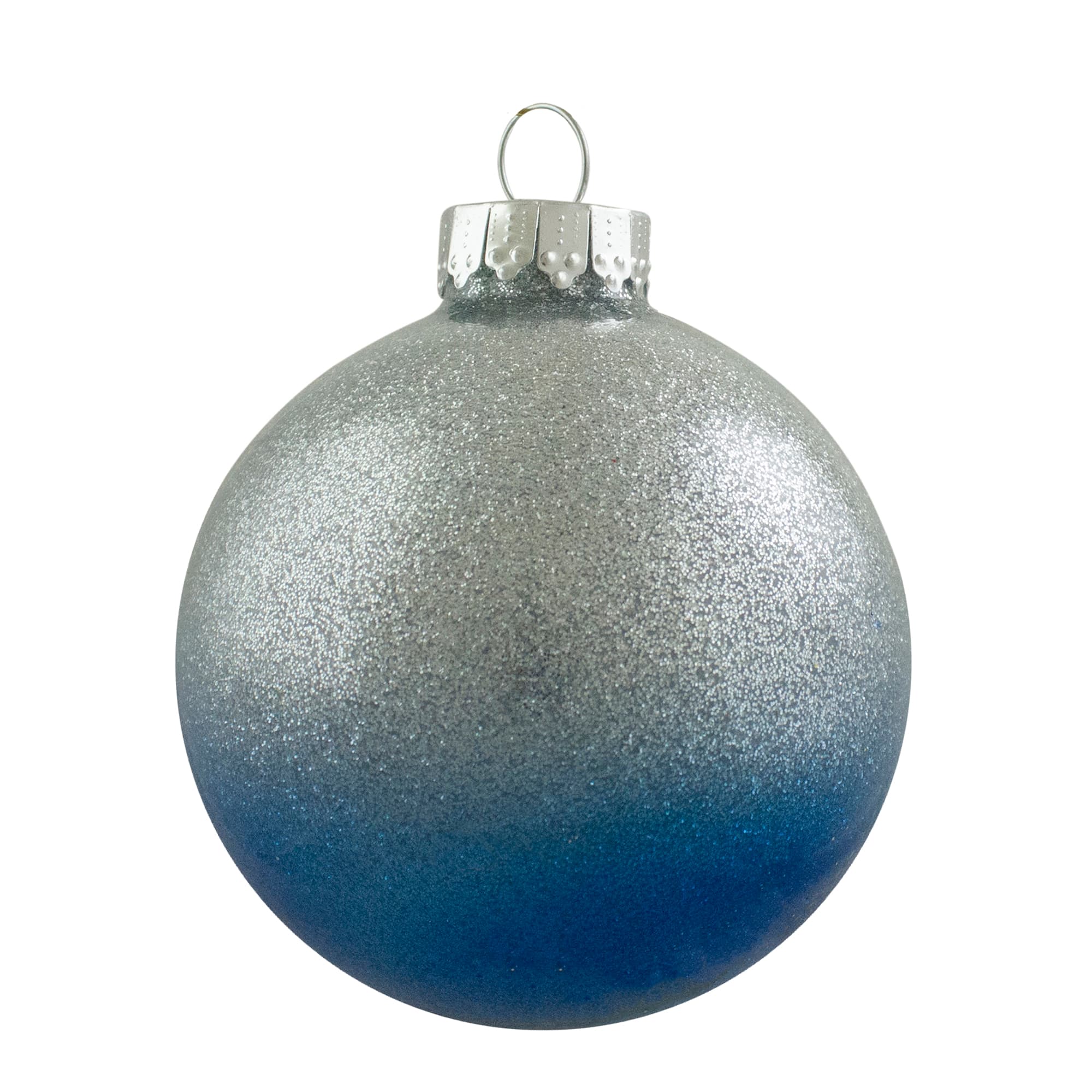 4ct. 2.75&#x22; Blue &#x26; Silver Glittered Glass Christmas Ornament Ball Set