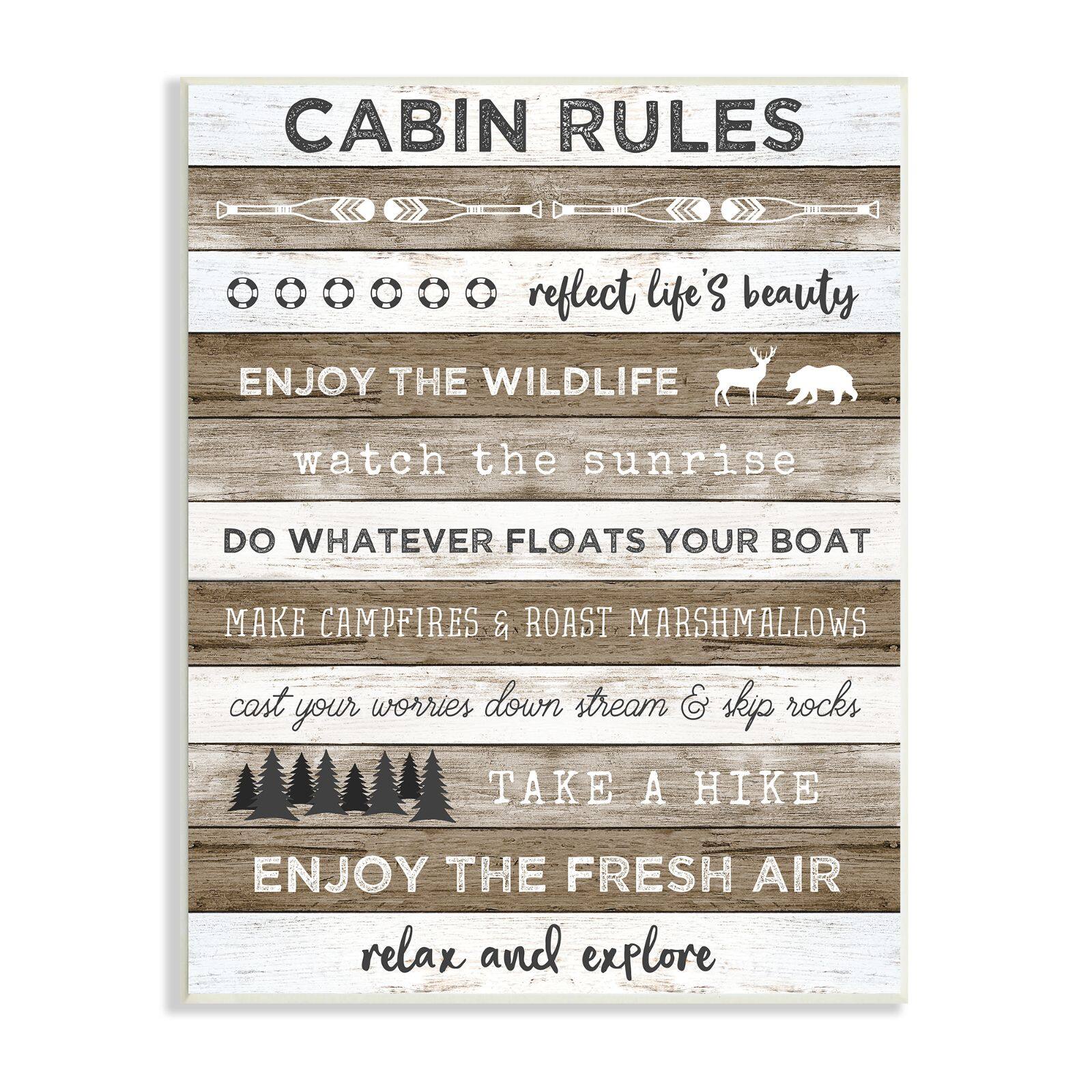Stupell Industries Cabin Rules Motivational List Rustic Forest Plank Pattern Wall Plaque