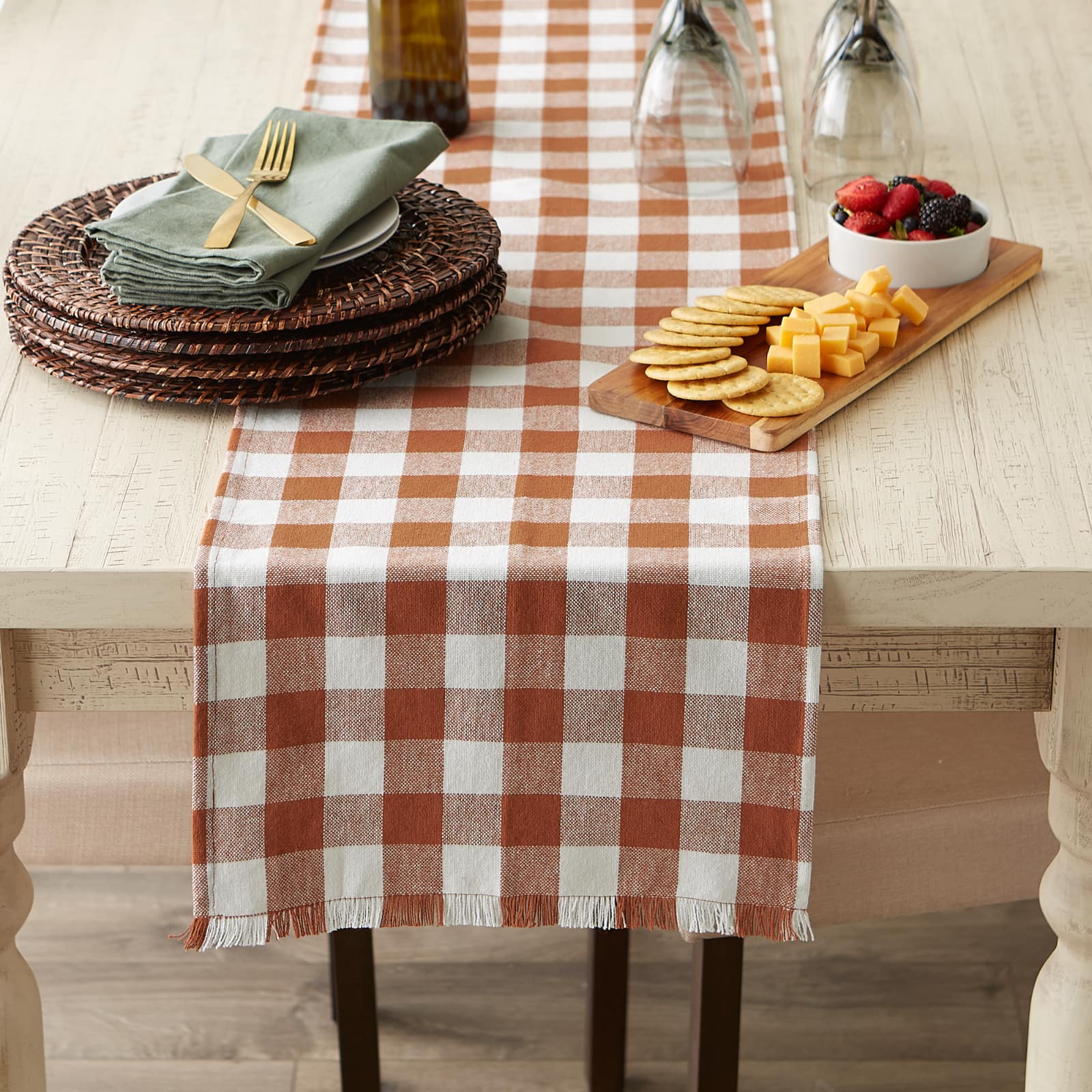 DII&#xAE; 72&#x22; Heavyweight Check Fringed Table Runner