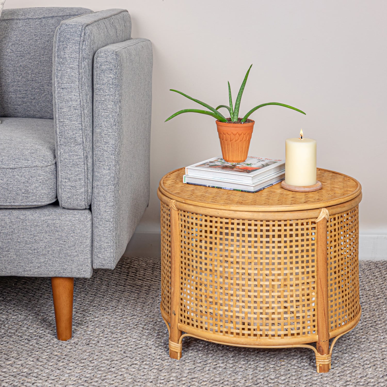 Round Bamboo &#x26; Rattan Accent Table