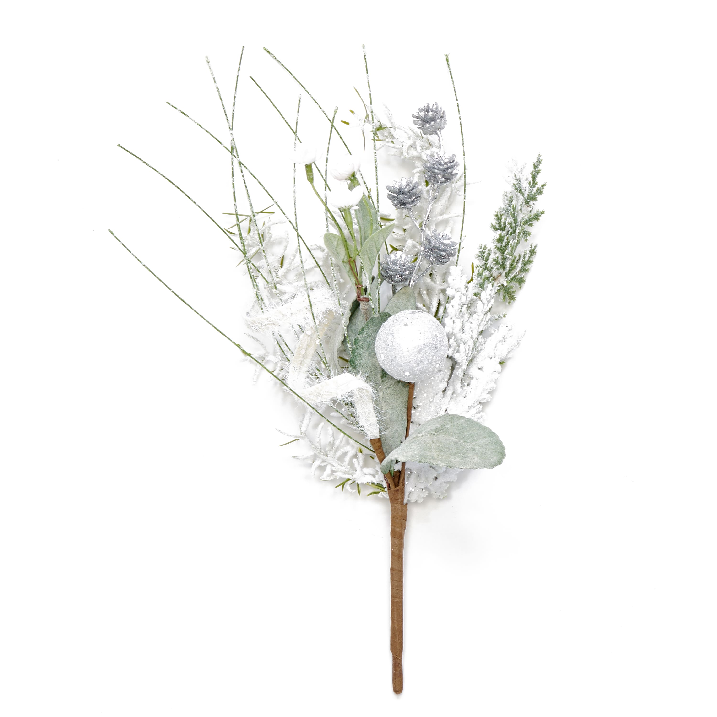 14" Glittered Balls & Leaves Artificial Christmas Bush, 3ct.