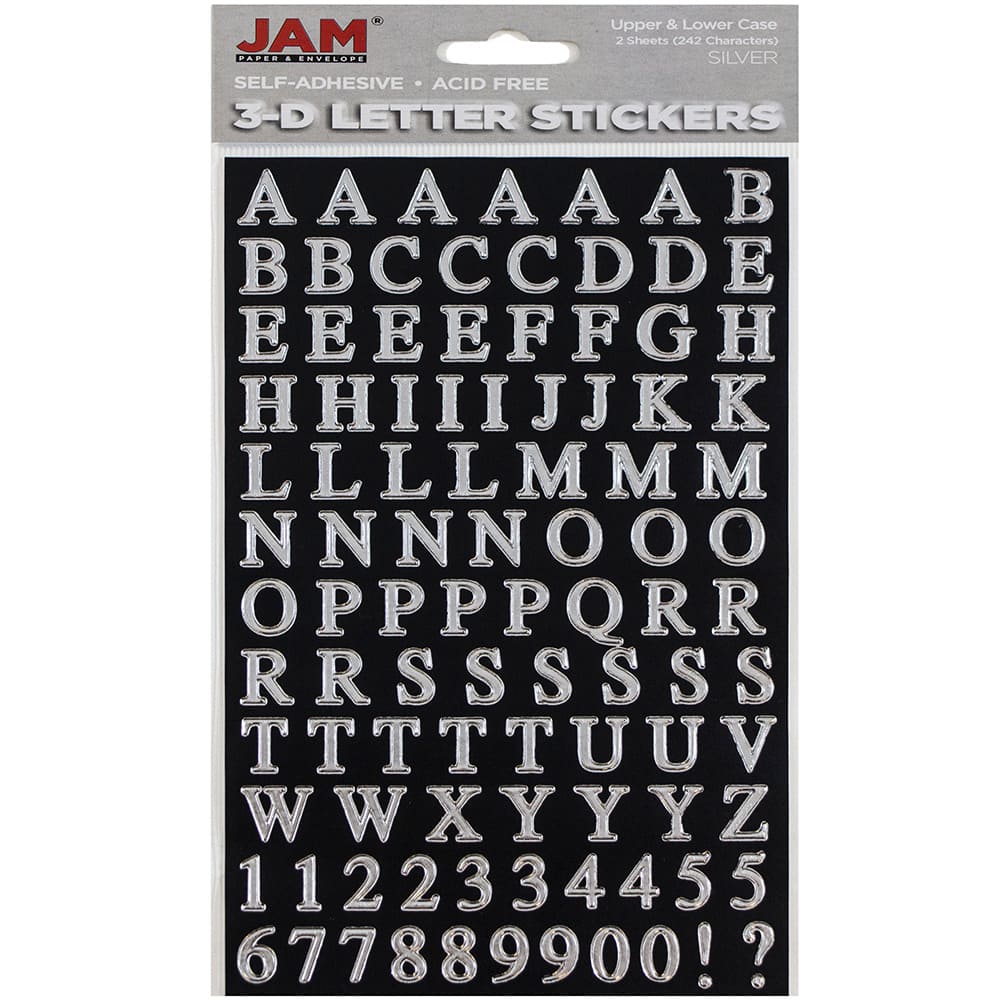 JAM Paper Silver Upper & Lower Case Alphabet Letter Stickers