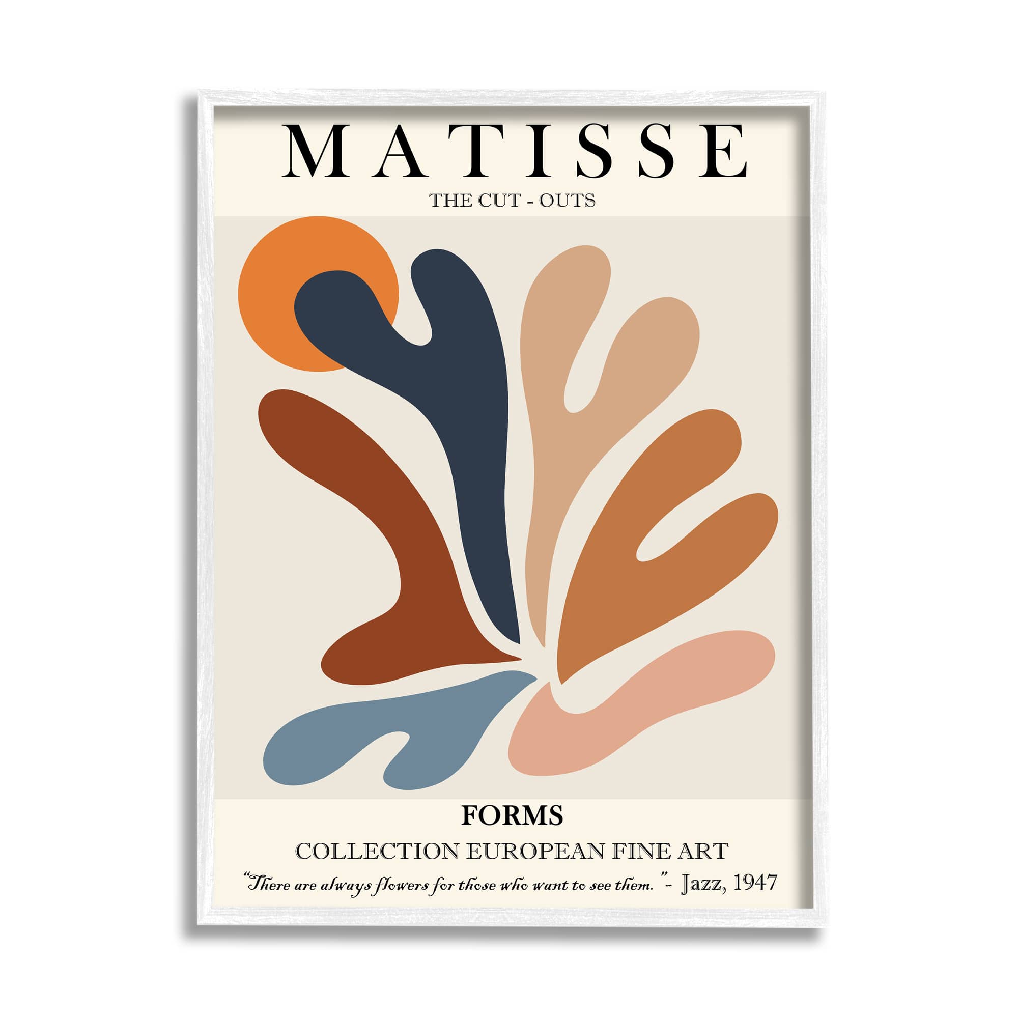 Stupell Industries Matisse Abstract Cut Out Forms Traditional Painting  in White Frame Wall Art