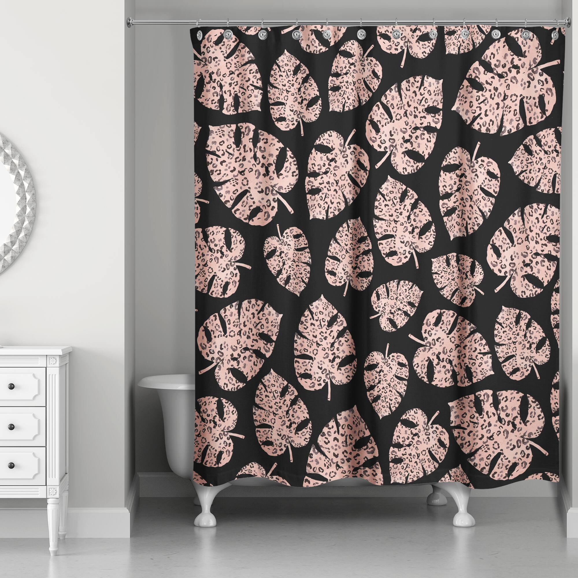 Pink Cheetah-Monstera Shower Curtain