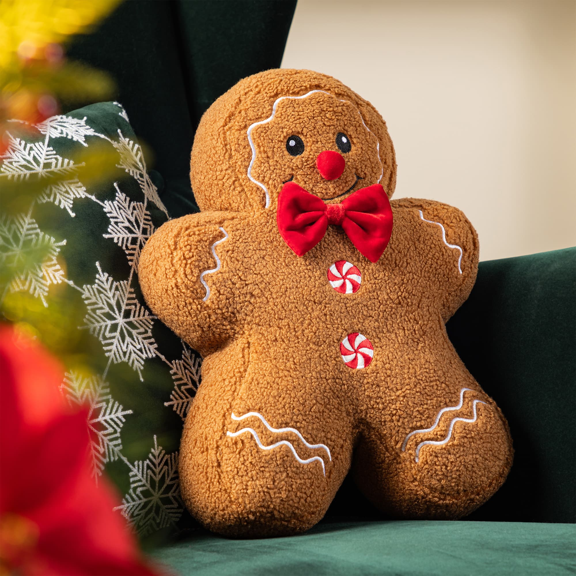 Glitzhome&#xAE; 15&#x22;H Christmas Gingerbread Man Shaped Pillow