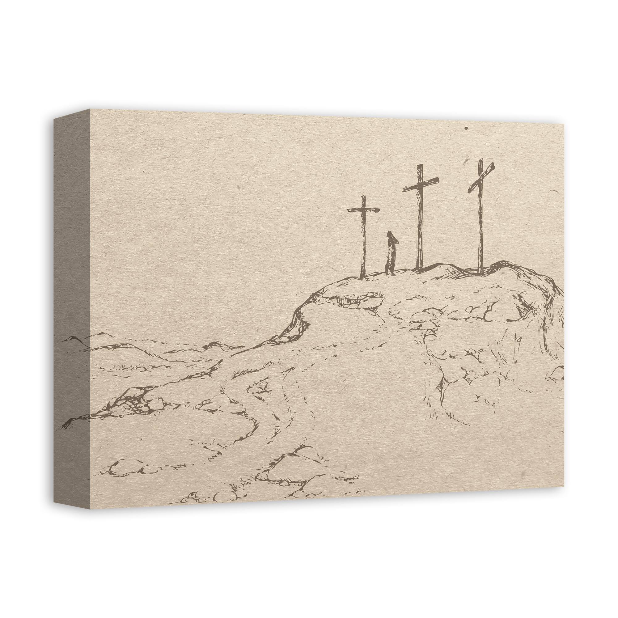 Crosses On Hill Sketch 1 11" x 14" Canvas Wall Art