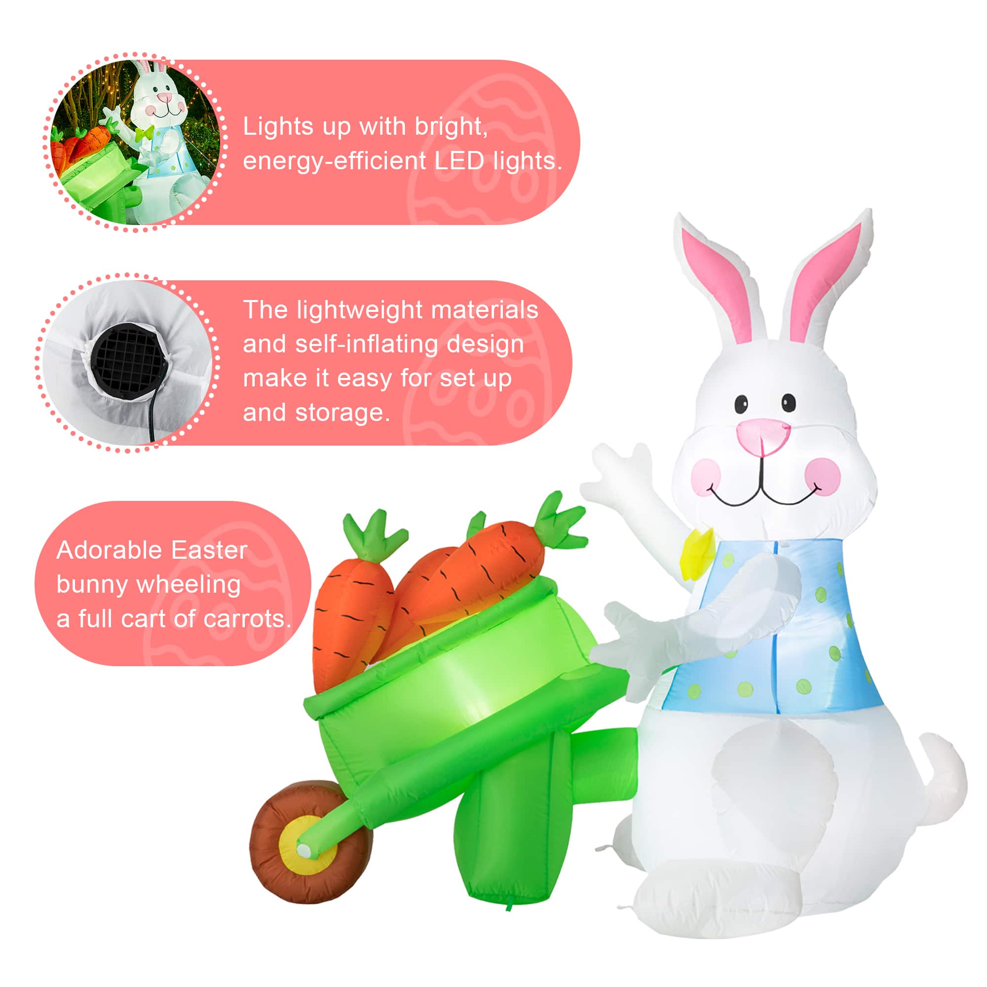 Glitzhome® 72.75" Easter Lighted Bunny Wheel Barrow Inflatable Decor