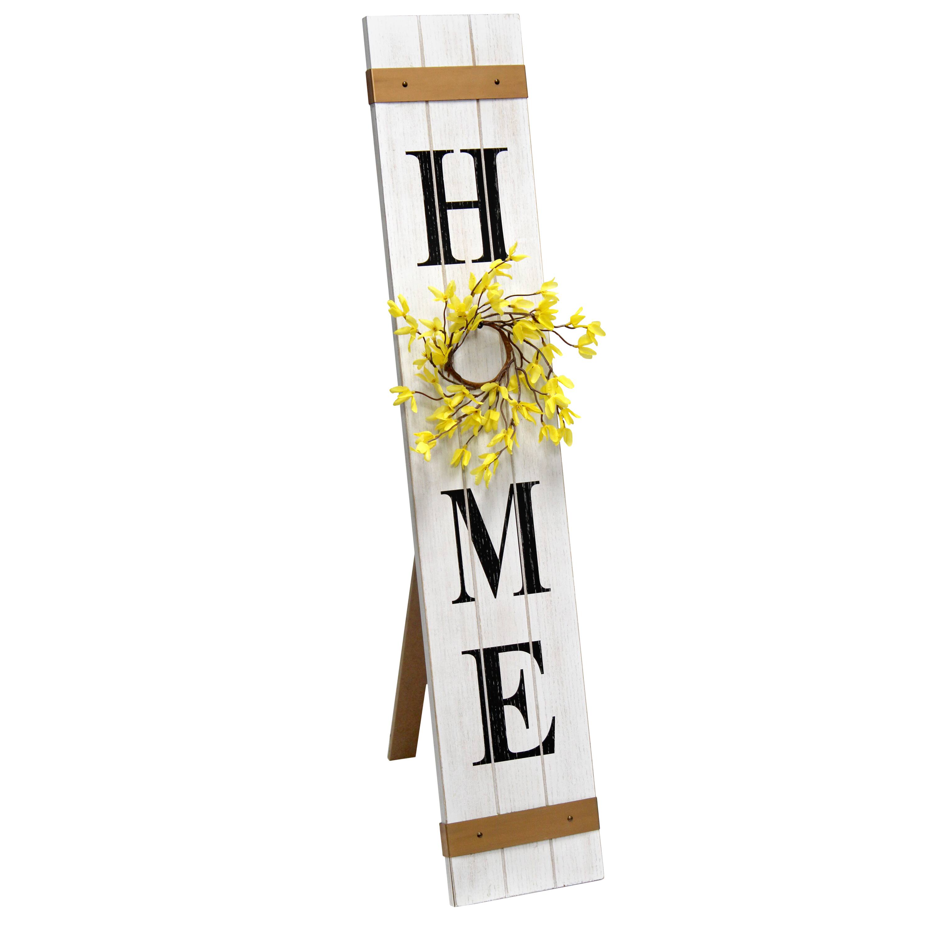 Elegant Designs&#x2122; 3.5ft. White Wash Home Porch Sign with 4 Floral Wreaths