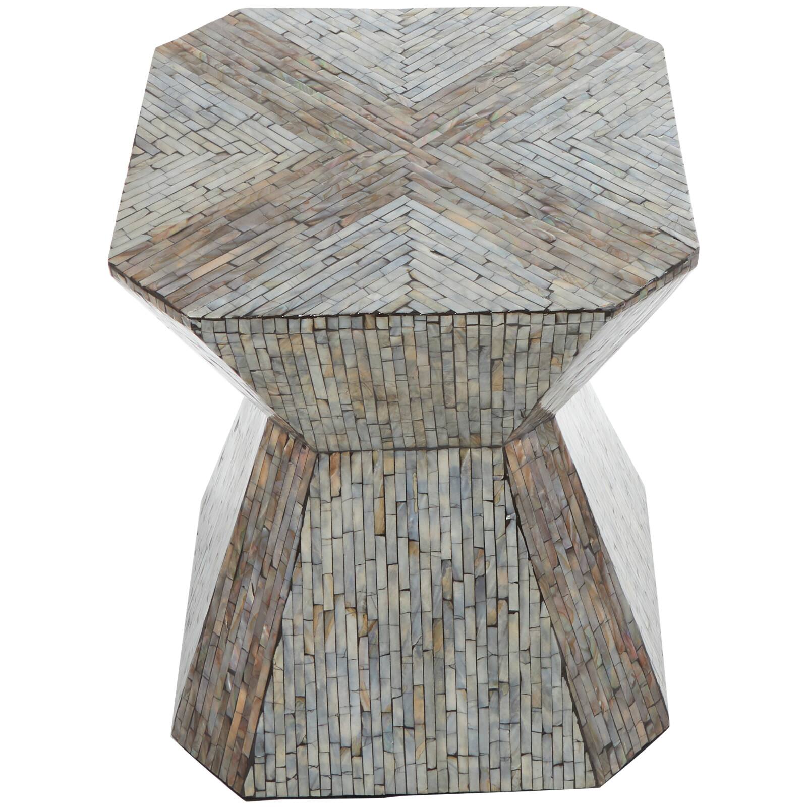 20&#x22; Gray Mother of Pearl Hourglass Accent Table