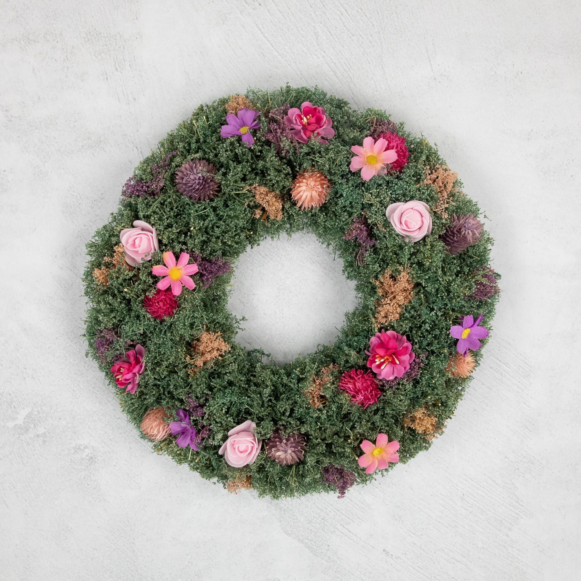 13&#x22; Pink Rose &#x26; Purple Thistle Spring Wreath