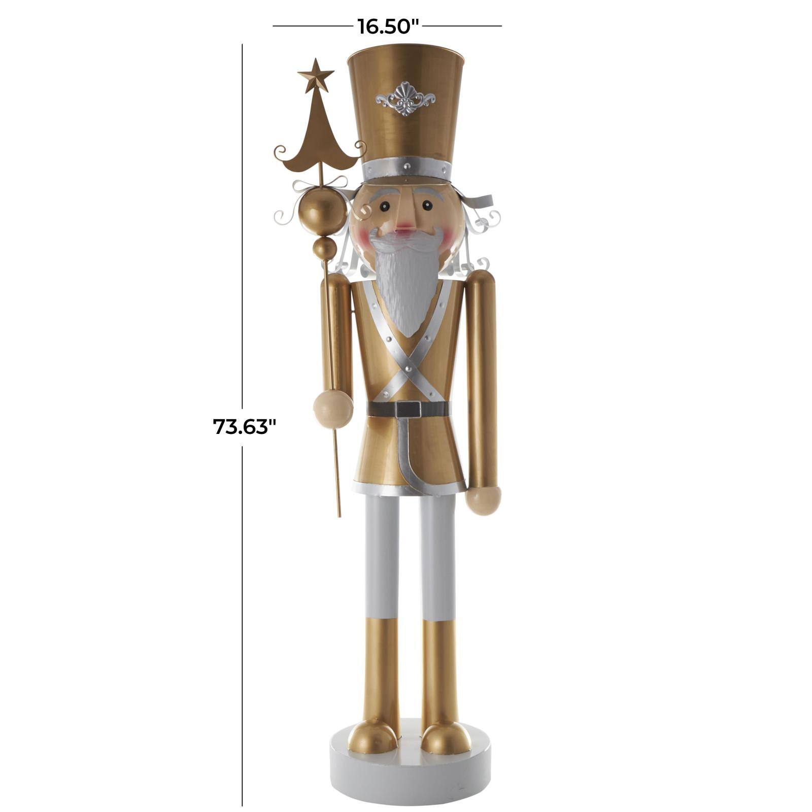 6ft. Gold &#x26; Silver Metal Standing Nutcracker Sculpture