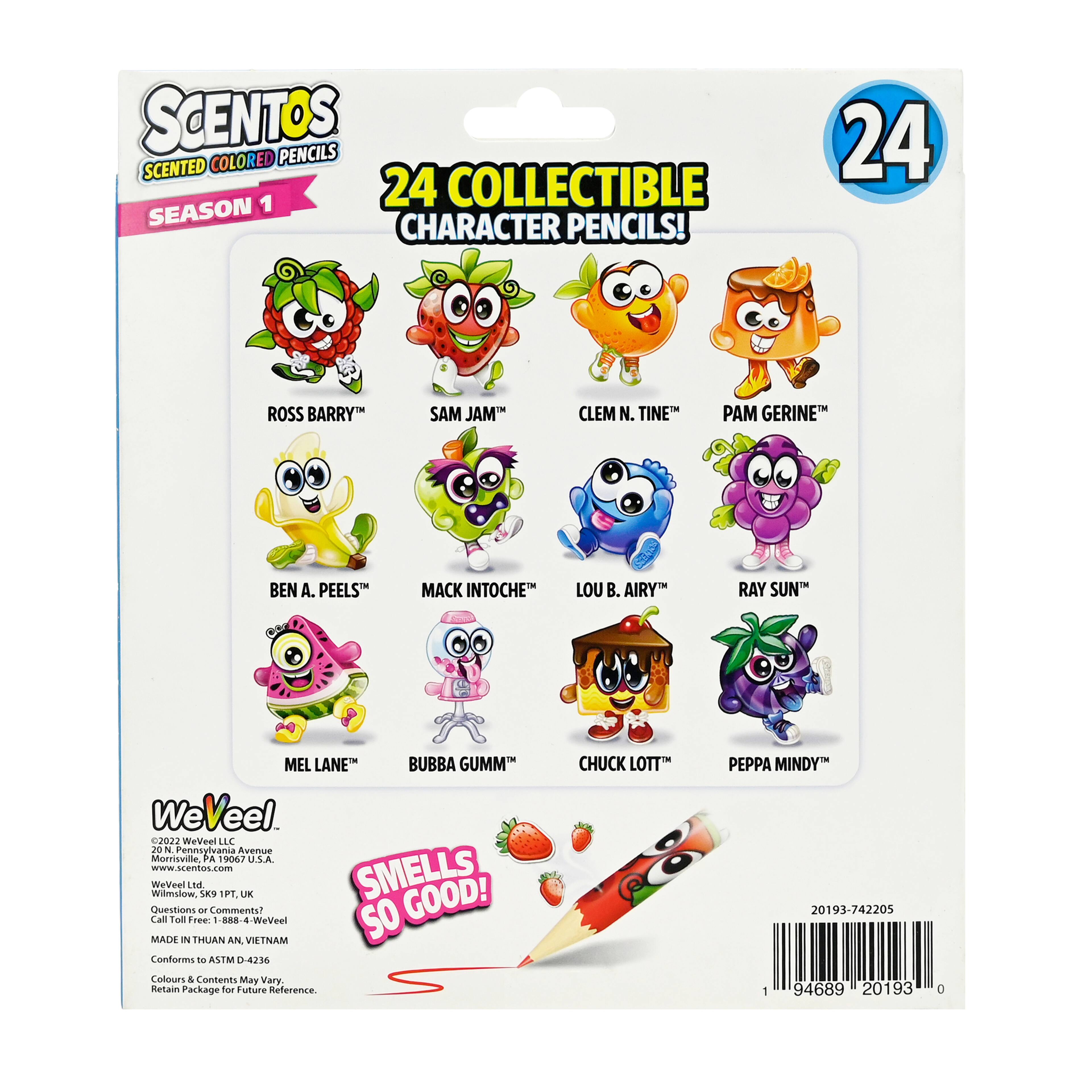  Scentos Scented Colored Pencils for Kids - Scratch N' Sniff -  Color Pencil Set - For Ages 3 and Up - 24 Pack : Toys & Games