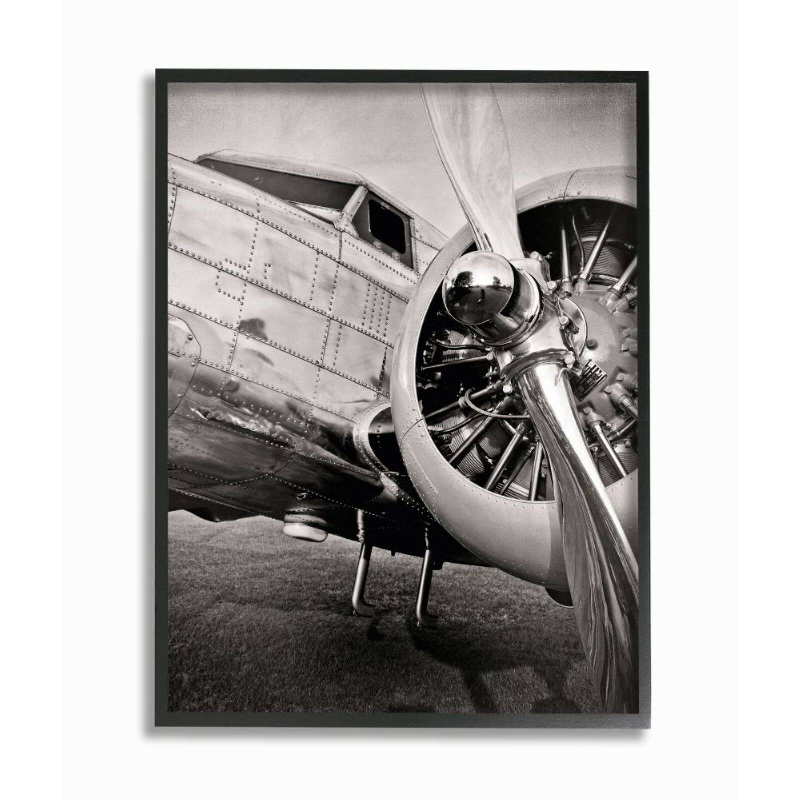 Stupell Industries Old School Vintage Airplane Propeller Black & White Photograph Black Framed Wall Art