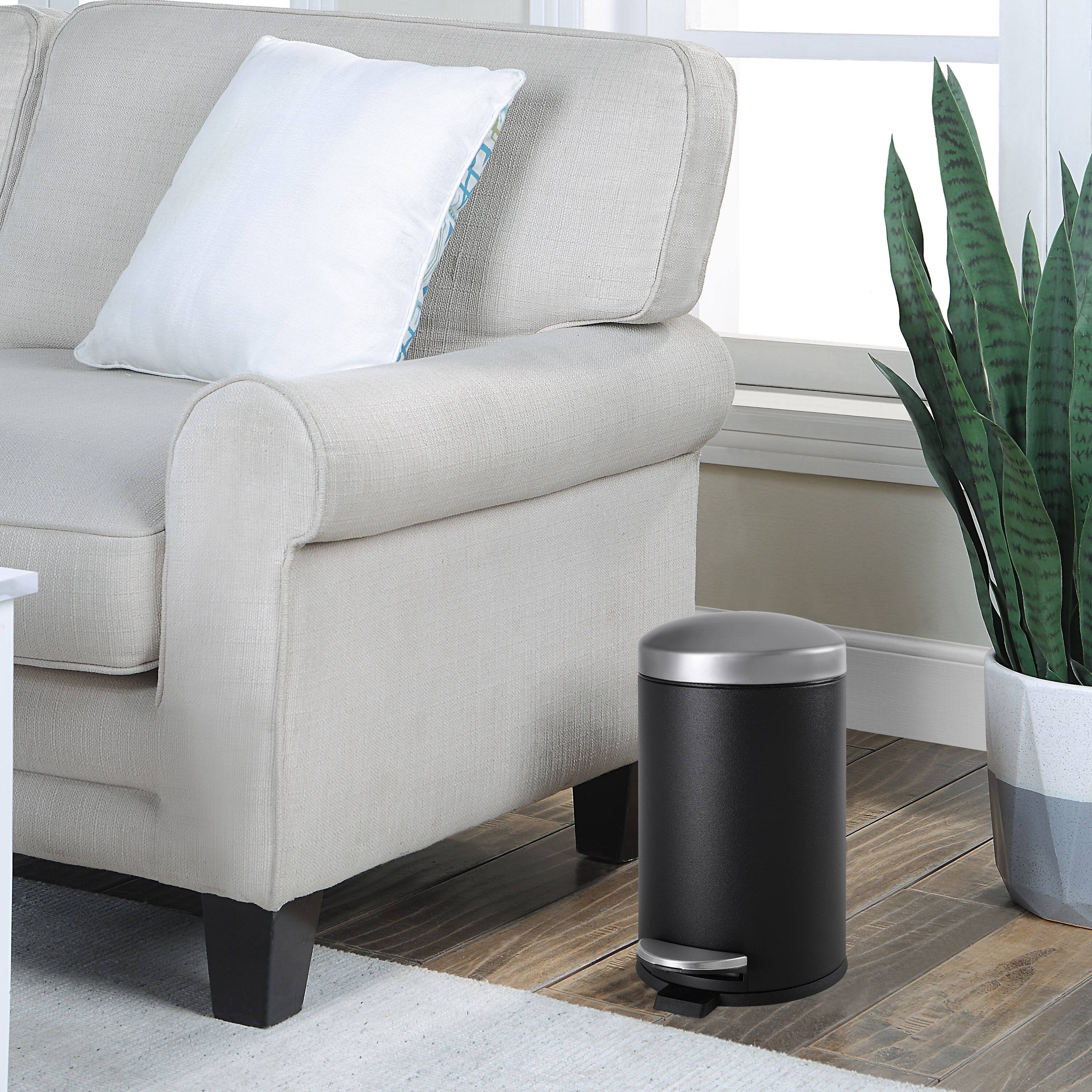 SunnyPoint 1.25gal. Black Round Trash Can with Plastic Inner Bucket