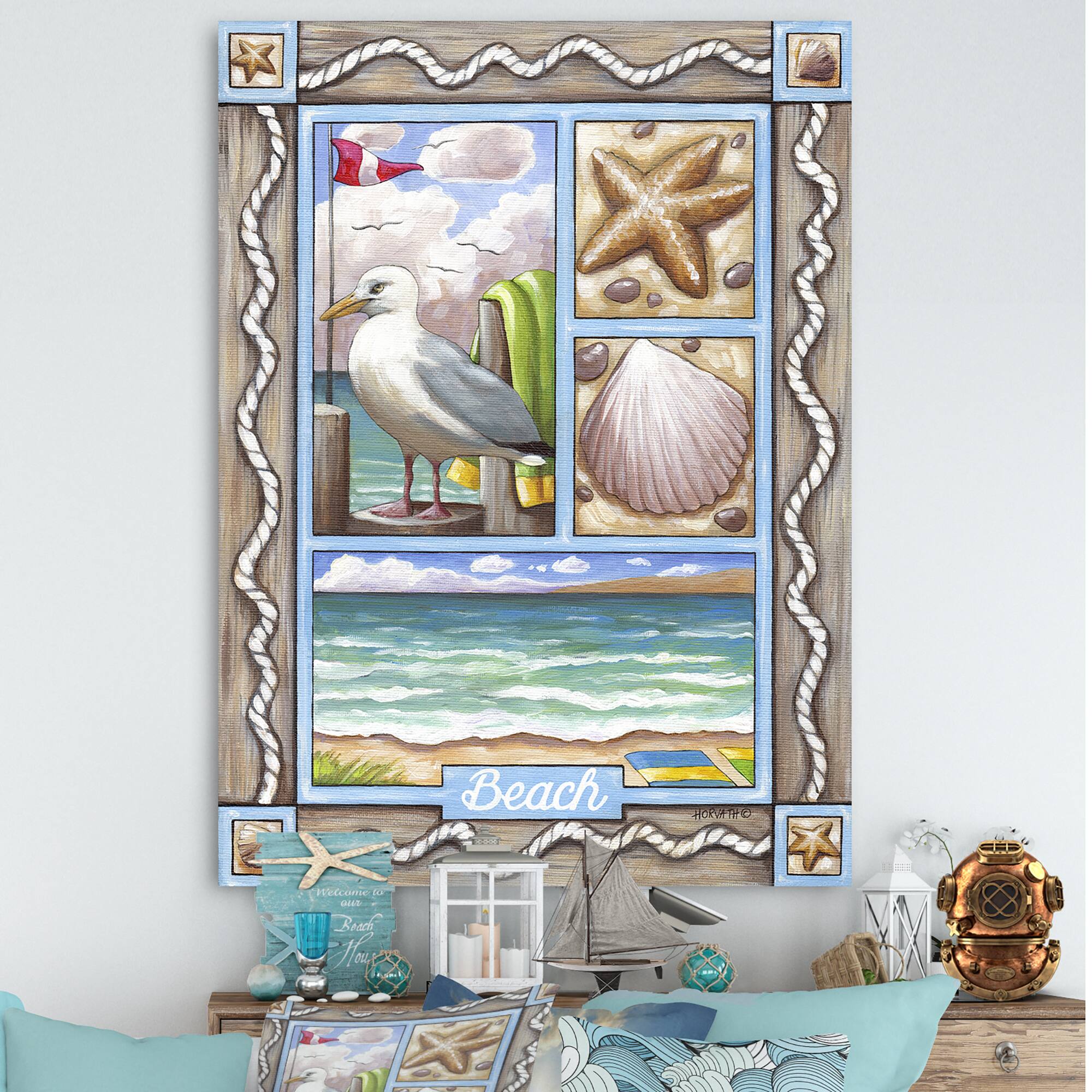 Designart - Beach Seagull - Nautical & Coastal Canvas Wall Art