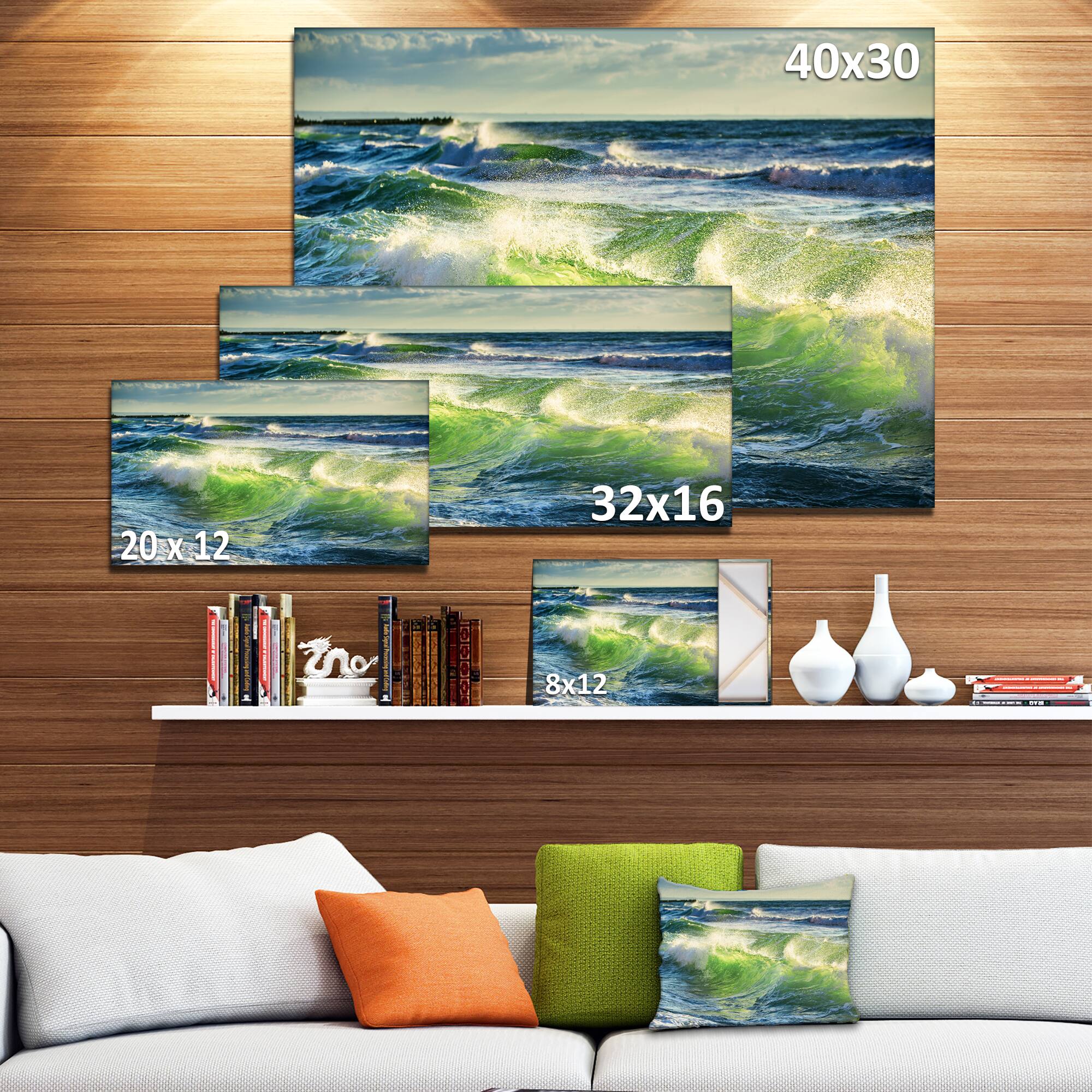 Designart - Sunrise and Shining Waves in Ocean - Beach Photo Canvas Print