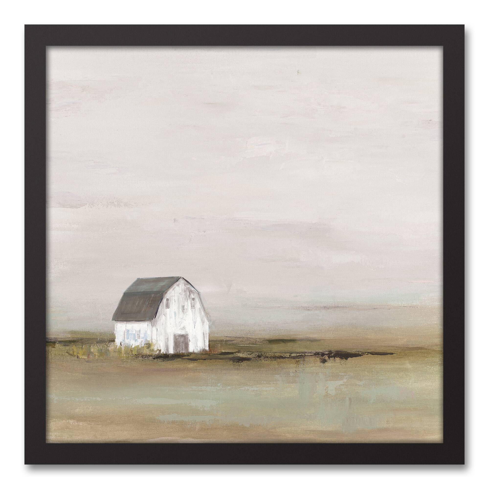 Barn In Fog 17.73" x 17.73" Black Framed Canvas