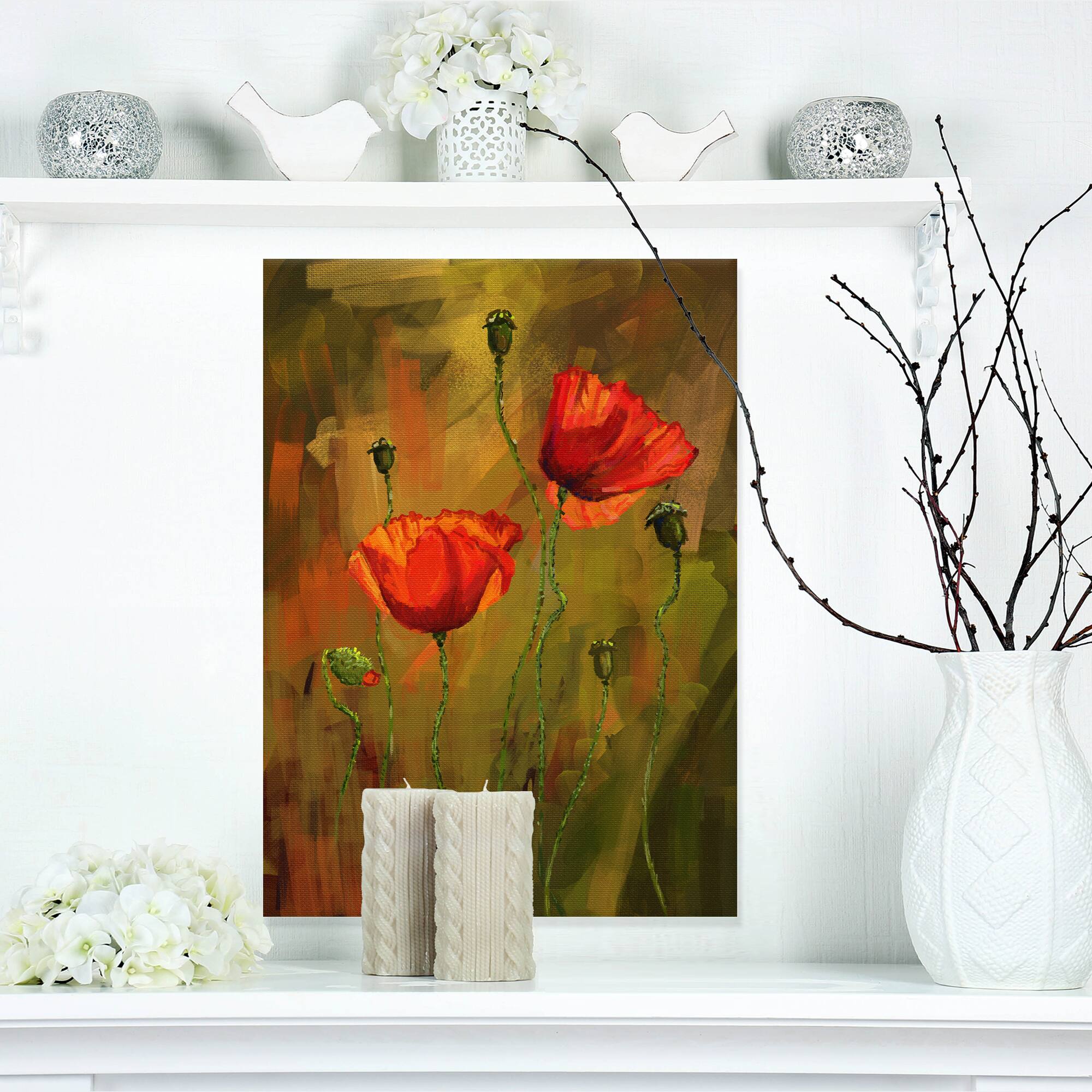 Designart - Watercolor Poppy Flowers - Floral Art Canvas Print