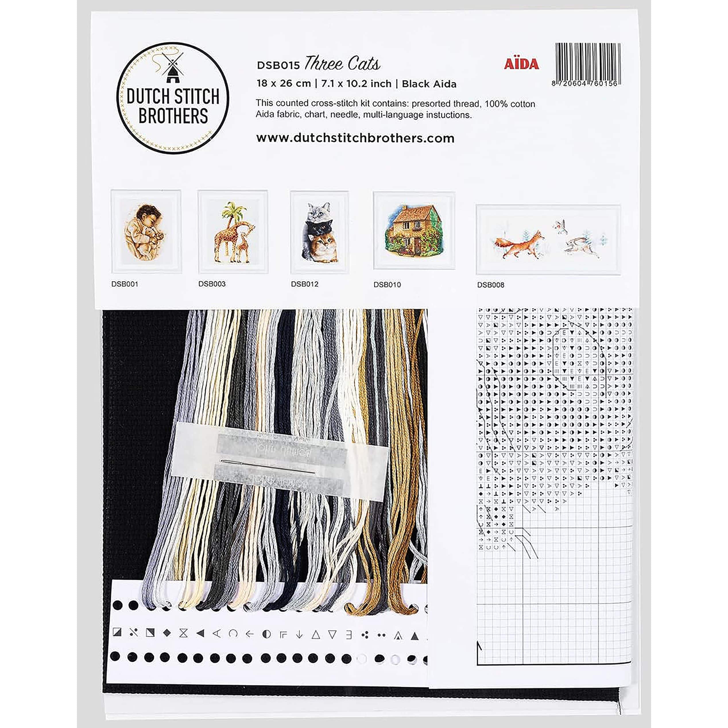 Thea Gouverneur Three Cats Black Cross Stitch Kit