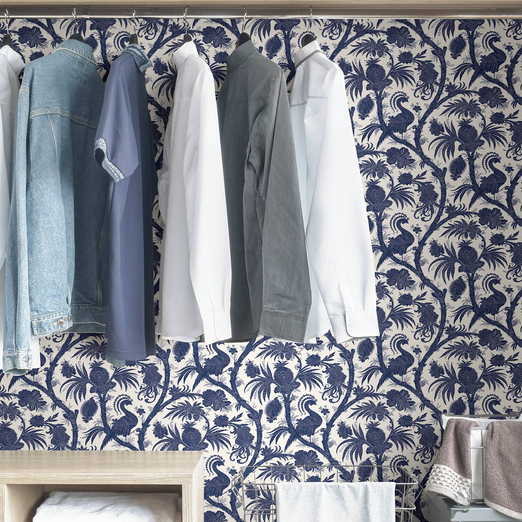 Scalamandre Indigo Balinese Peacock Peel & Stick Wallpaper