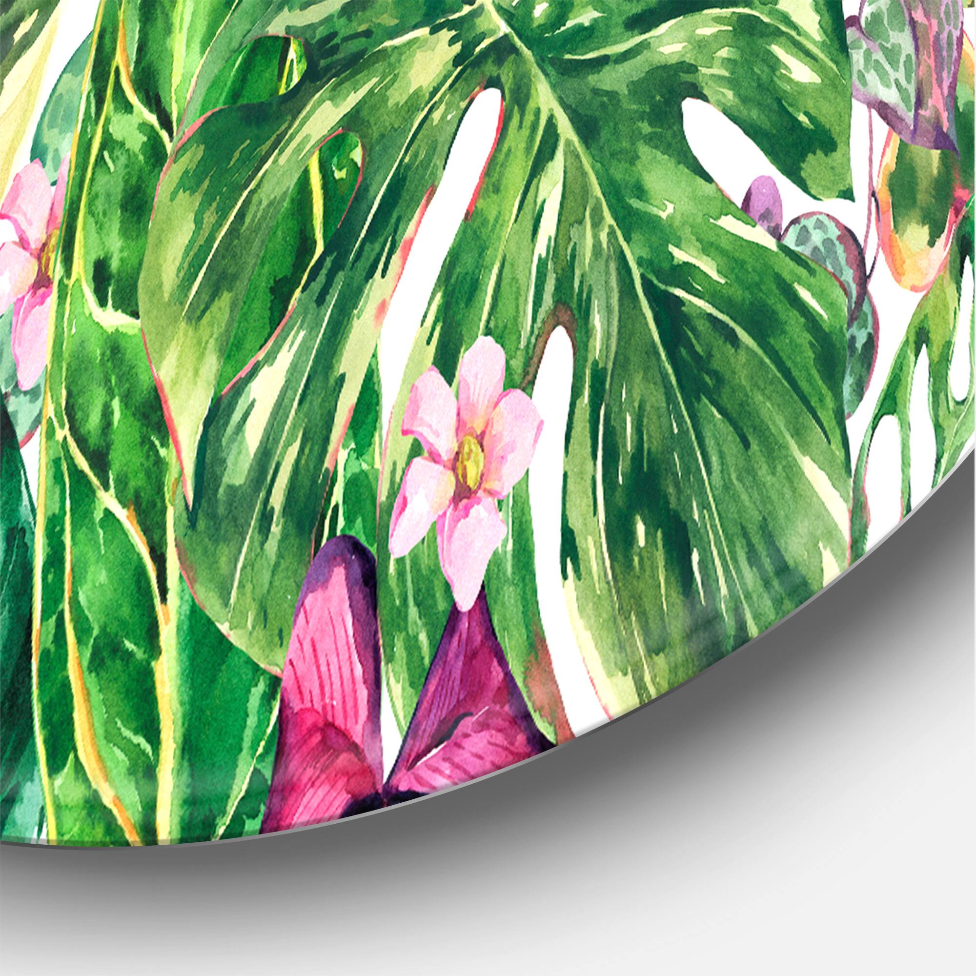 Designart - Vintage Floral Tropical Leaves I - Tropical Metal Circle Wall Art